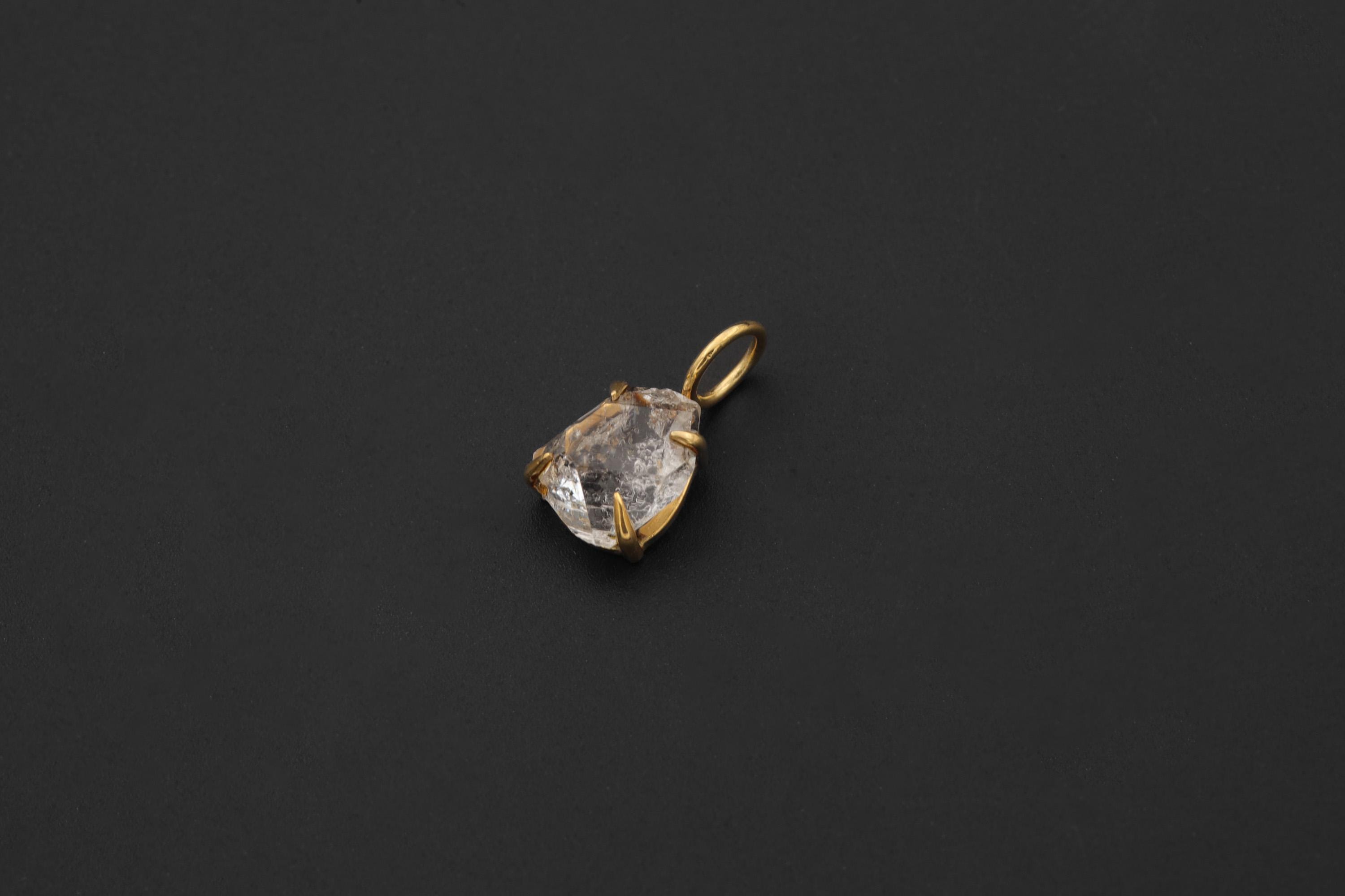 Herkimer Diamond Pendant 18k Gold Plated 925 Sterling Silver Raw Quartz Claw Necklace Crown Chakra Gift