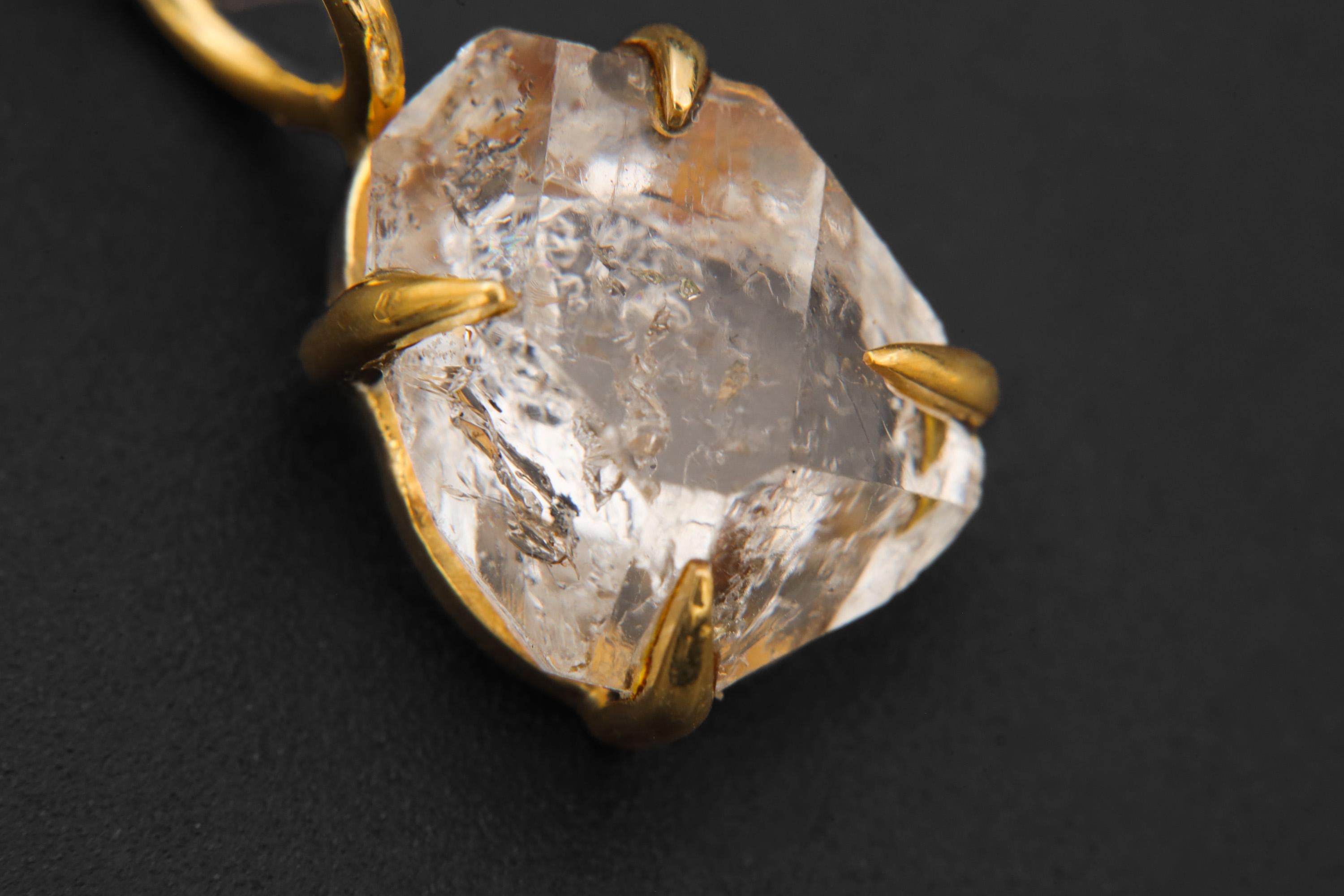 Herkimer Diamond Pendant 18k Gold Plated 925 Sterling Silver Raw Quartz Claw Necklace Crown Chakra Gift
