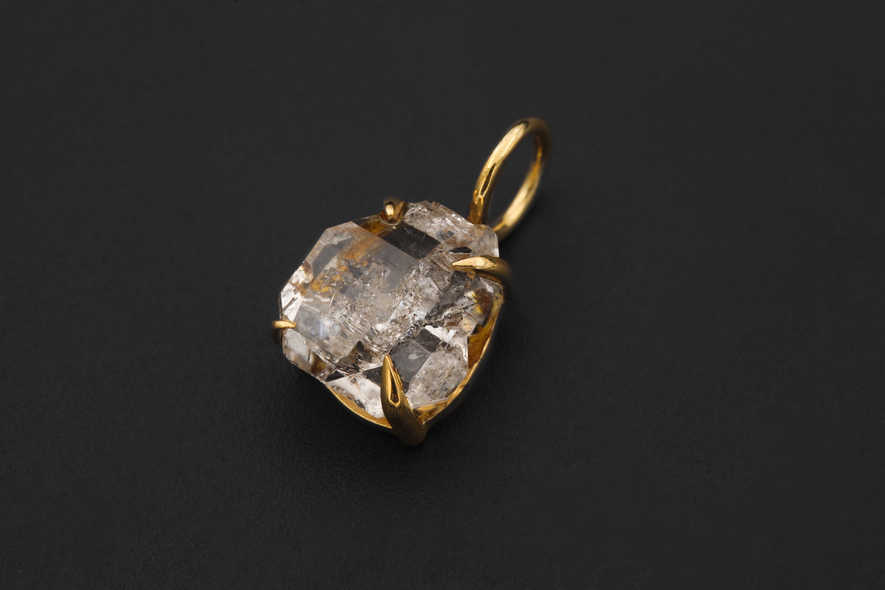 Herkimer Diamond Pendant 18k Gold Plated 925 Sterling Silver Raw Quartz Claw Necklace Crown Chakra Gift