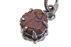 Cambodian Ruby Pendant, Raw Gem Specimen, Oxidized Silver Claw