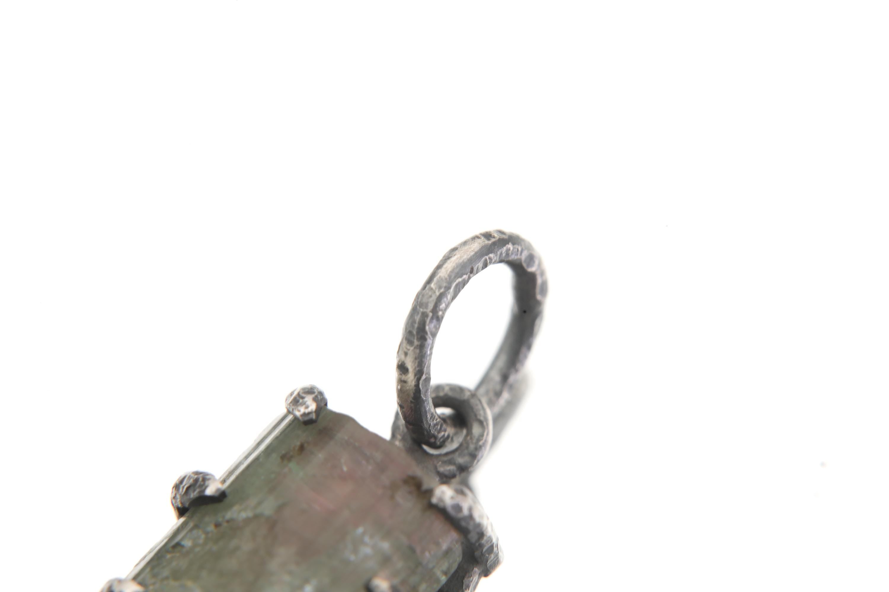 High Grade Watermelon Tourmaline Pendant Sterling Silver Claw Setting Raw Crystal Tabular Gem Heart Chakra Jewelry Oxidised Finish