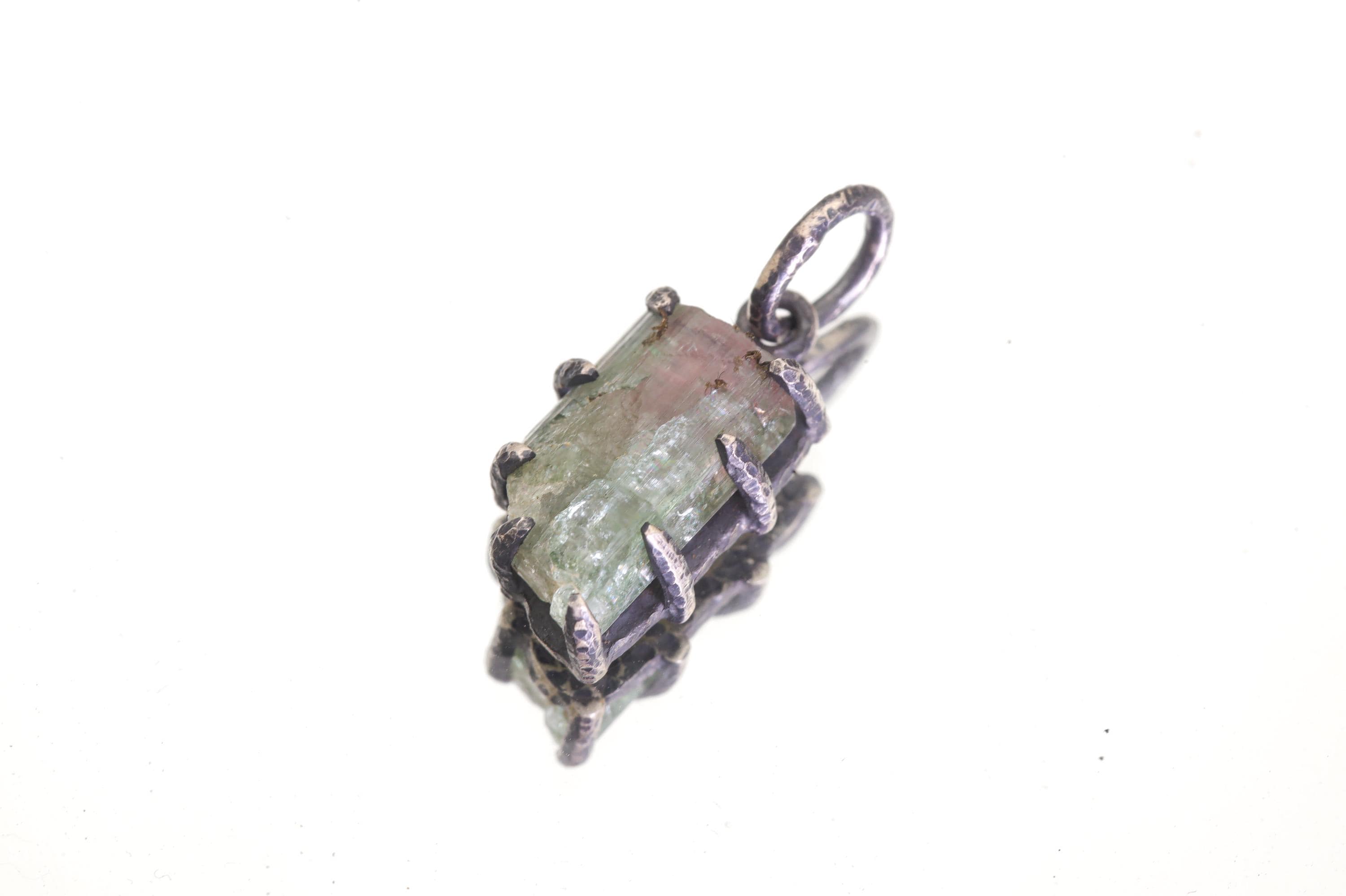Raw Watermelon Tourmaline Pendant, Oxidized Sterling Silver, Crystal Jewelry