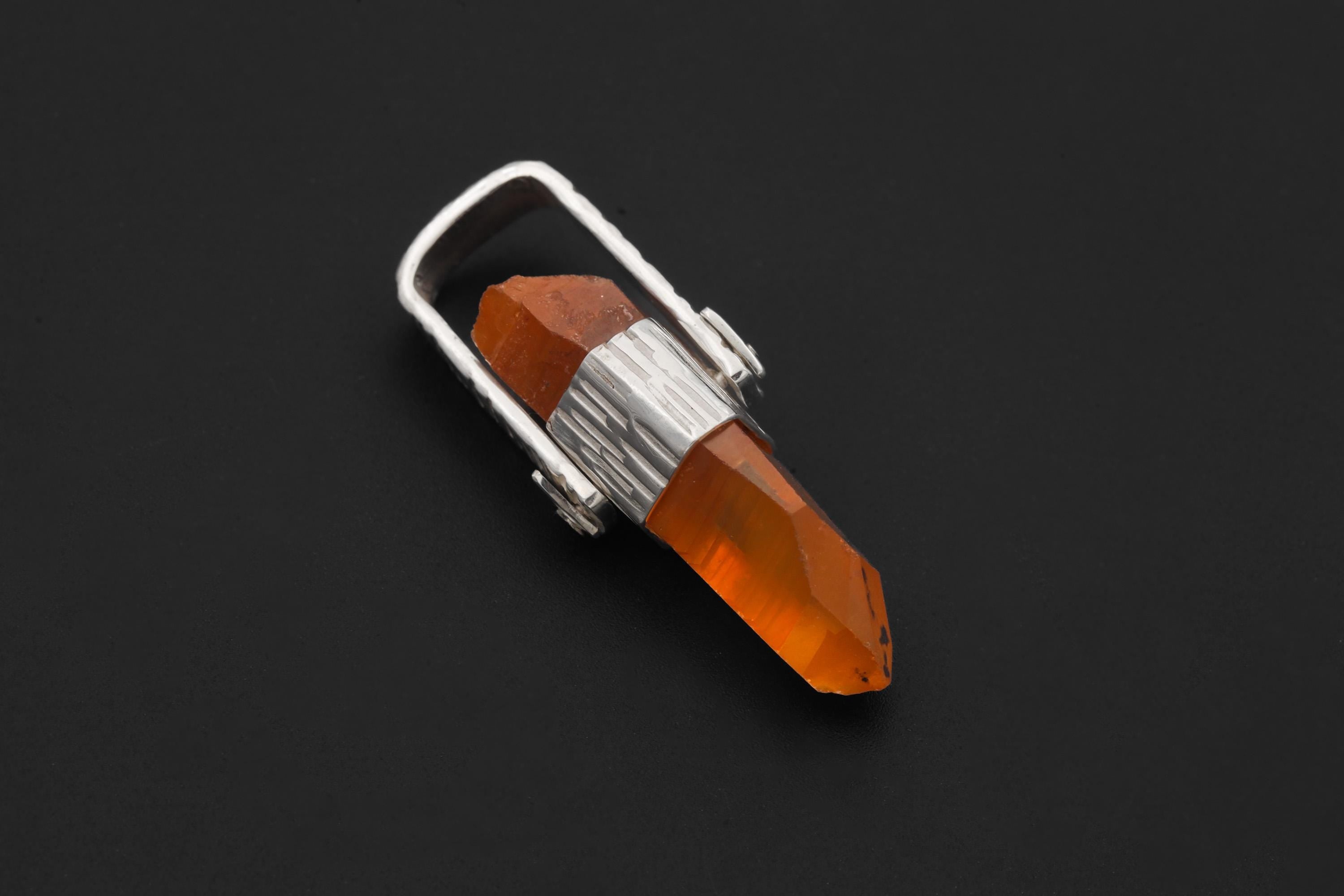 Australian Lemurian Laser Lithium Window Quarts Point Pendant 925 Silver Bold Hammered Finish, High Shine Root Chakra Crystal Jewelry Gift