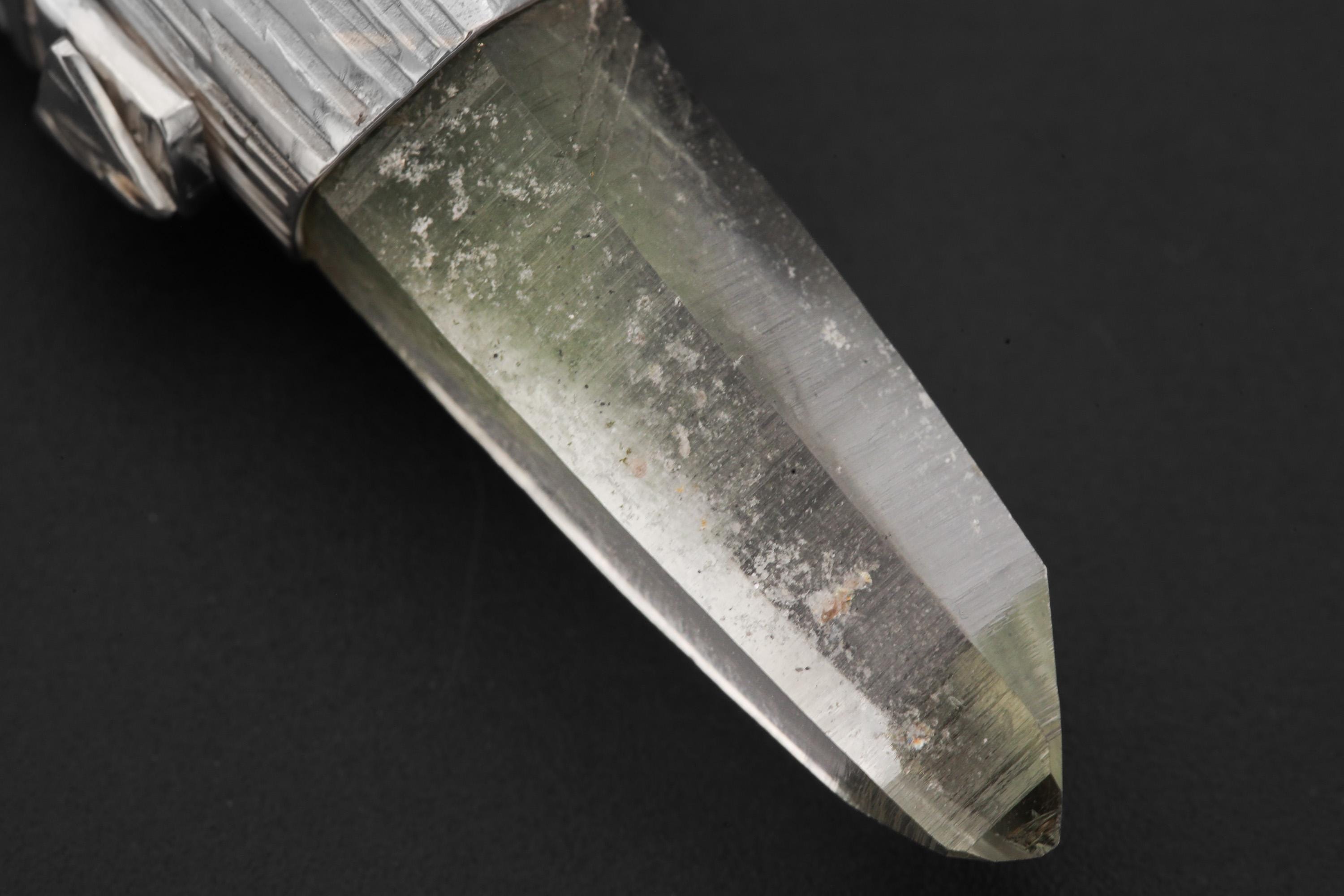 Himalayan Lemurian Laser Chlorite Rutile Quartz Point Pendant, Sterling Silver, Line Hammered Texture, High Shine Finish, Healing Jewelry