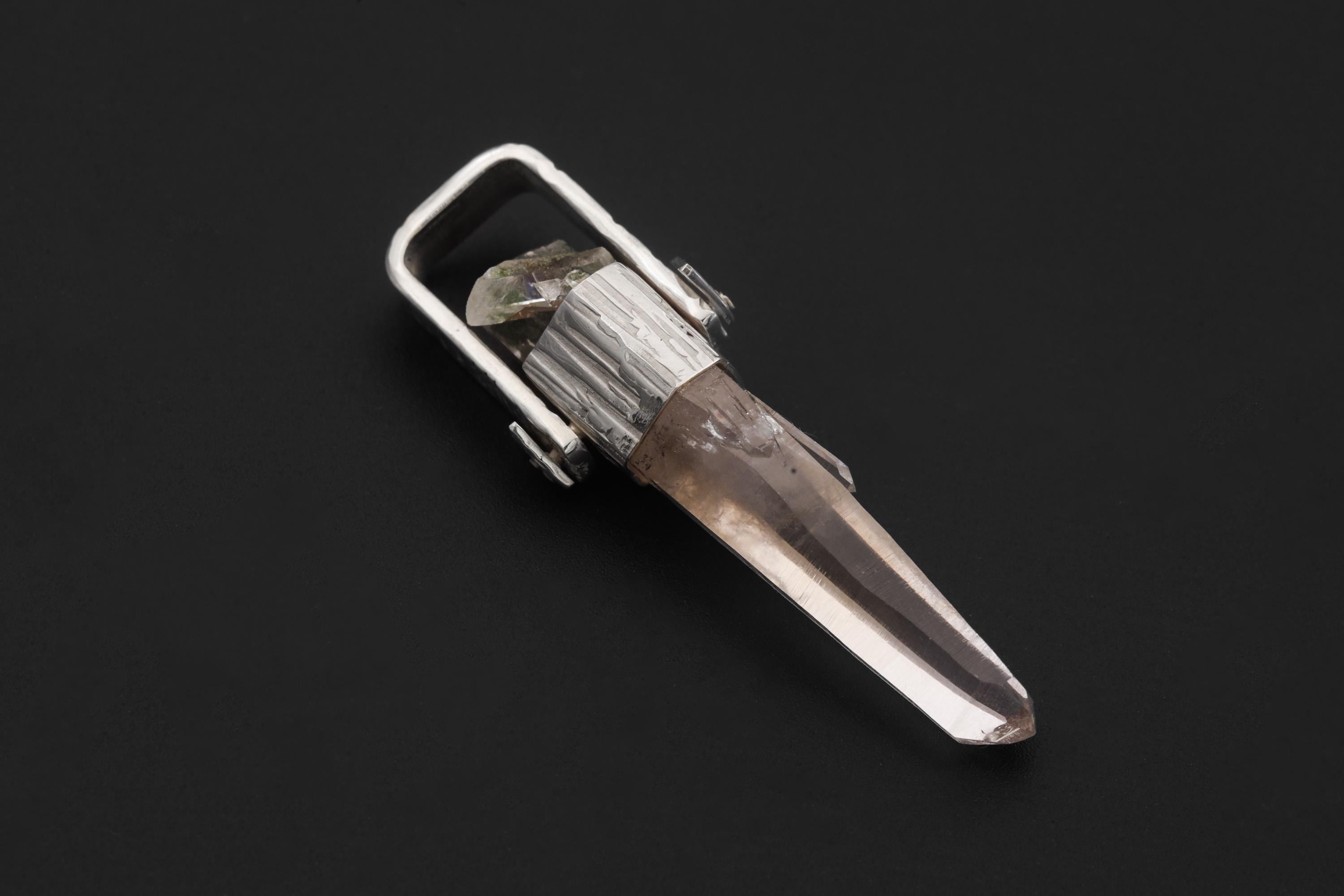 Lemurian Himalayan Laser Manifestation Quarts Point Pendant, 925 Silver, High Shine Finish, Hammered Texture, Chakra Healing Crystal Jewelry