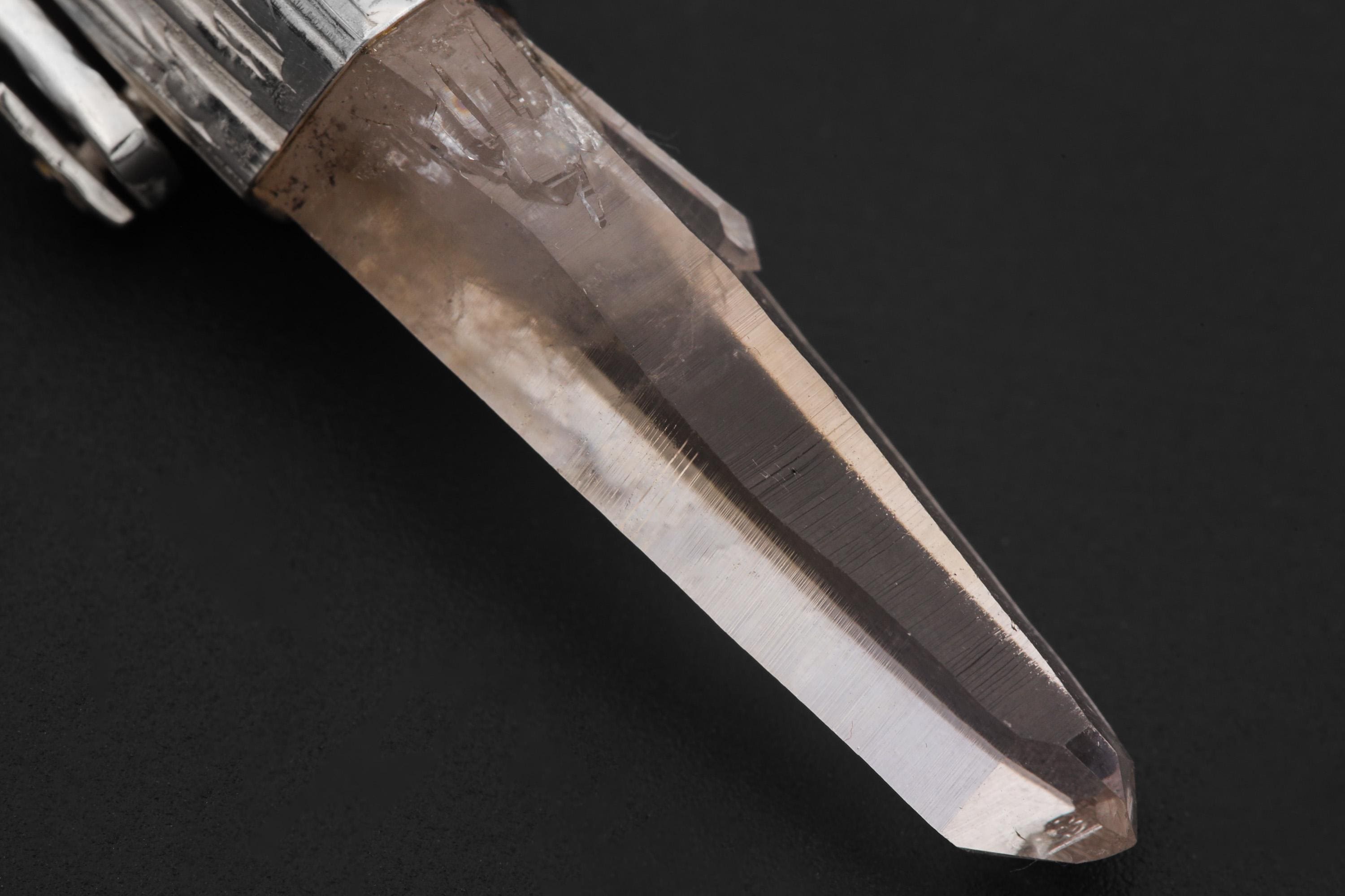 Lemurian Himalayan Laser Manifestation Quarts Point Pendant, 925 Silver, High Shine Finish, Hammered Texture, Chakra Healing Crystal Jewelry