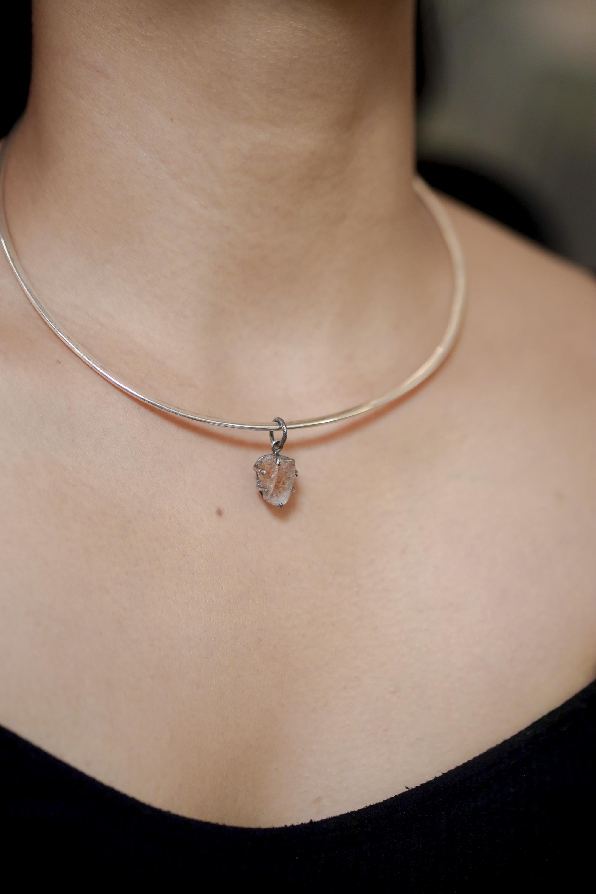 Raw Sunstone Pendant, Hammered Sterling Silver Claw Setting, Healing Jewelry
