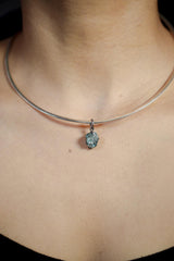 Aqua Blue Facet Grade Natural Gem Aquamarine Chunk, Sterling Silver Pendant, Claw Setting, Hammer Textured & Oxidized, Healing Crystal Gift