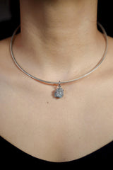 Raw Aquamarine Chunk Pendant, Oxidized Sterling Silver, Hammered Texture