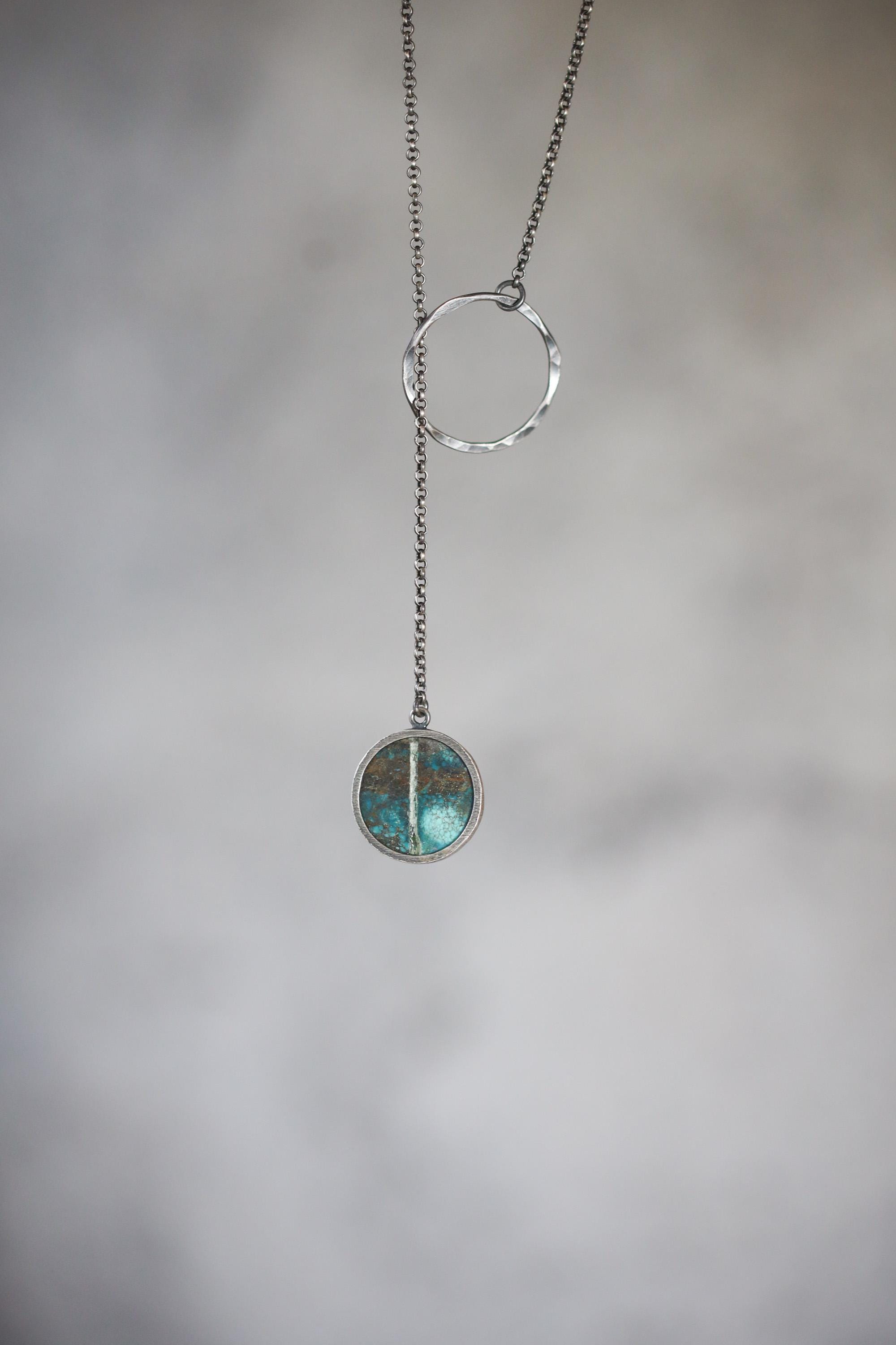 Turquoise Pendant Necklace, Oxidized 925 Silver, Adjustable Boho Jewelry