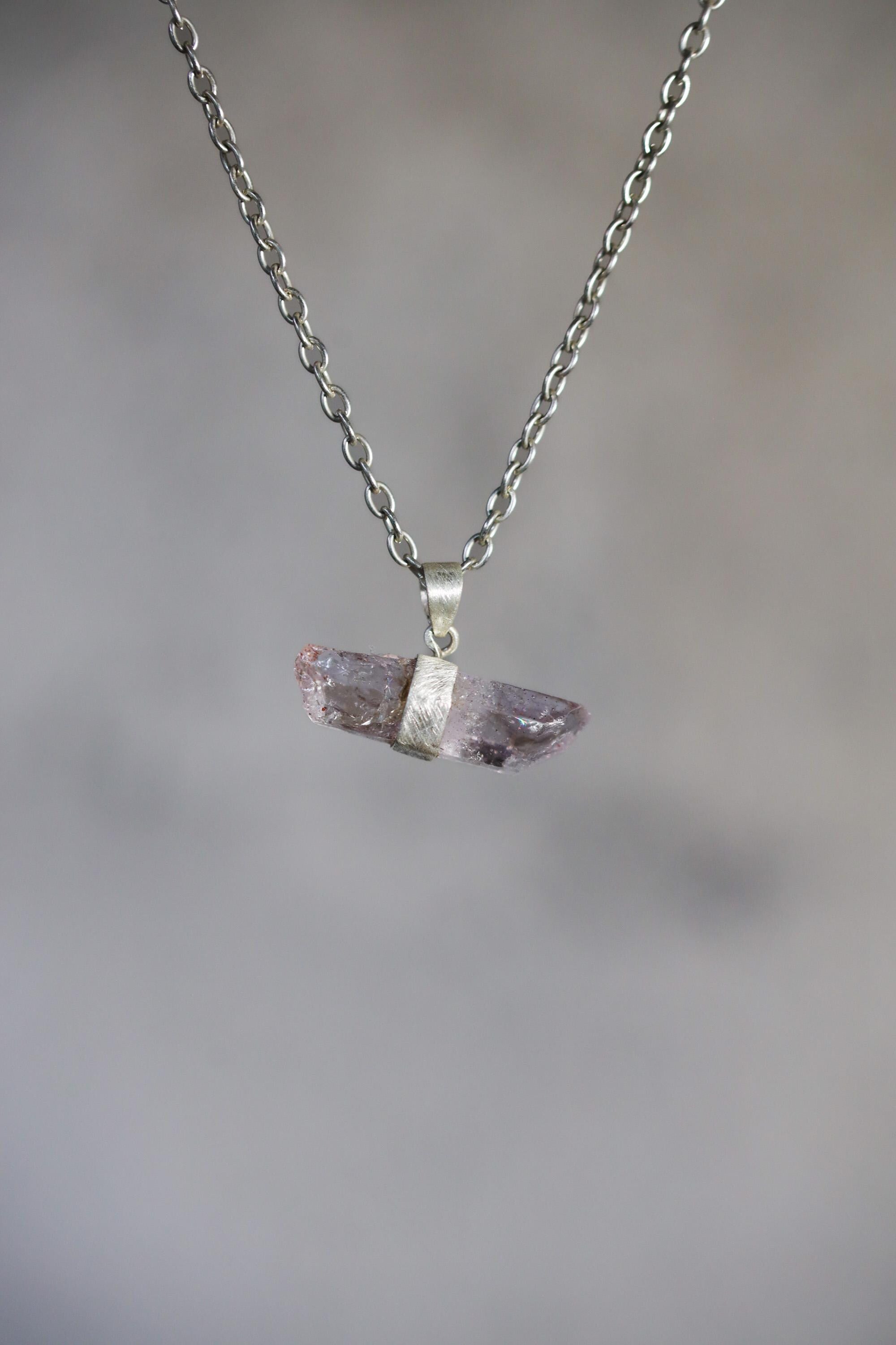Vera Cruz Amethyst Pendant 925 Sterling Silver Double Terminated Anhydro Crystal Point Crown Chakra Necklace
