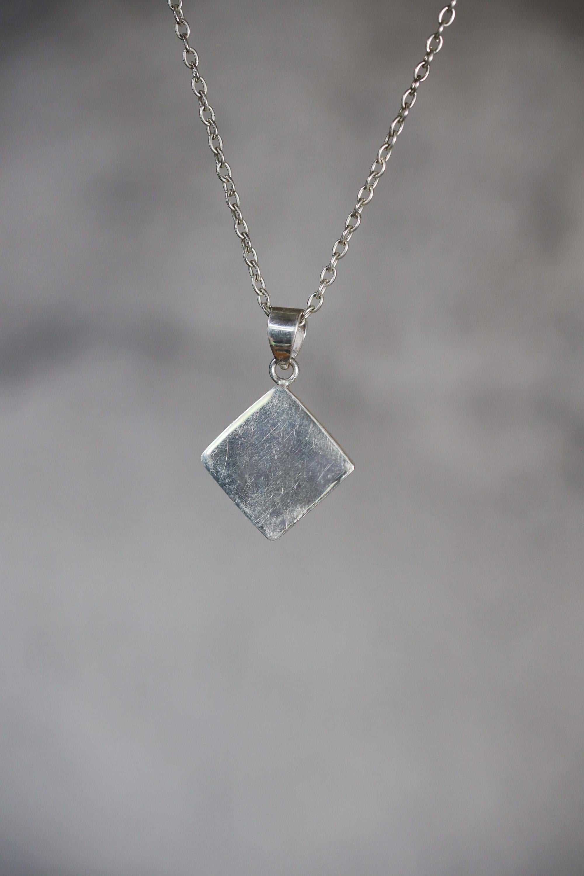 Labradorite Silver Locket Pendant, Diamond Shape, Third Eye Healing Stone
