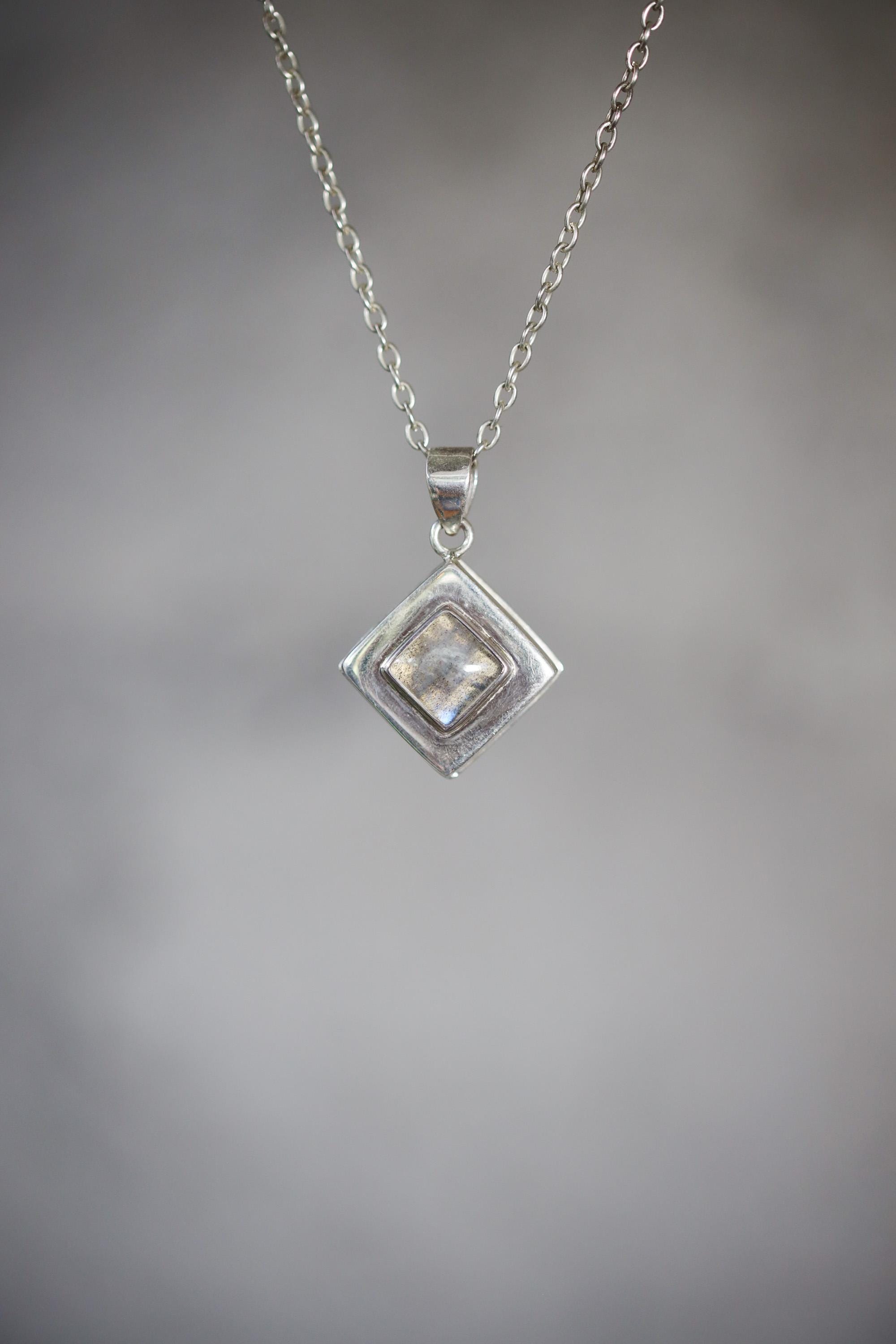 Labradorite Silver Locket 925 Diamond Pendant Secret Keeper Necklace Transformation Stone Jewelry Gift