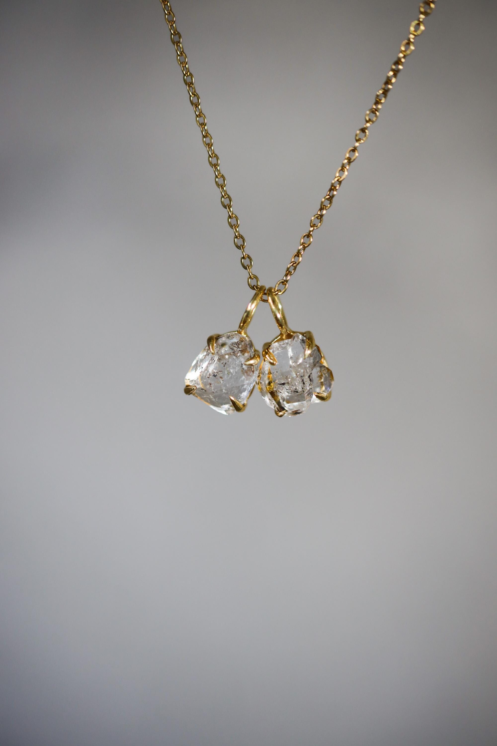 Herkimer Diamond Pendant 18k Gold Plated 925 Sterling Silver Raw Quartz Claw Necklace Crown Chakra Gift