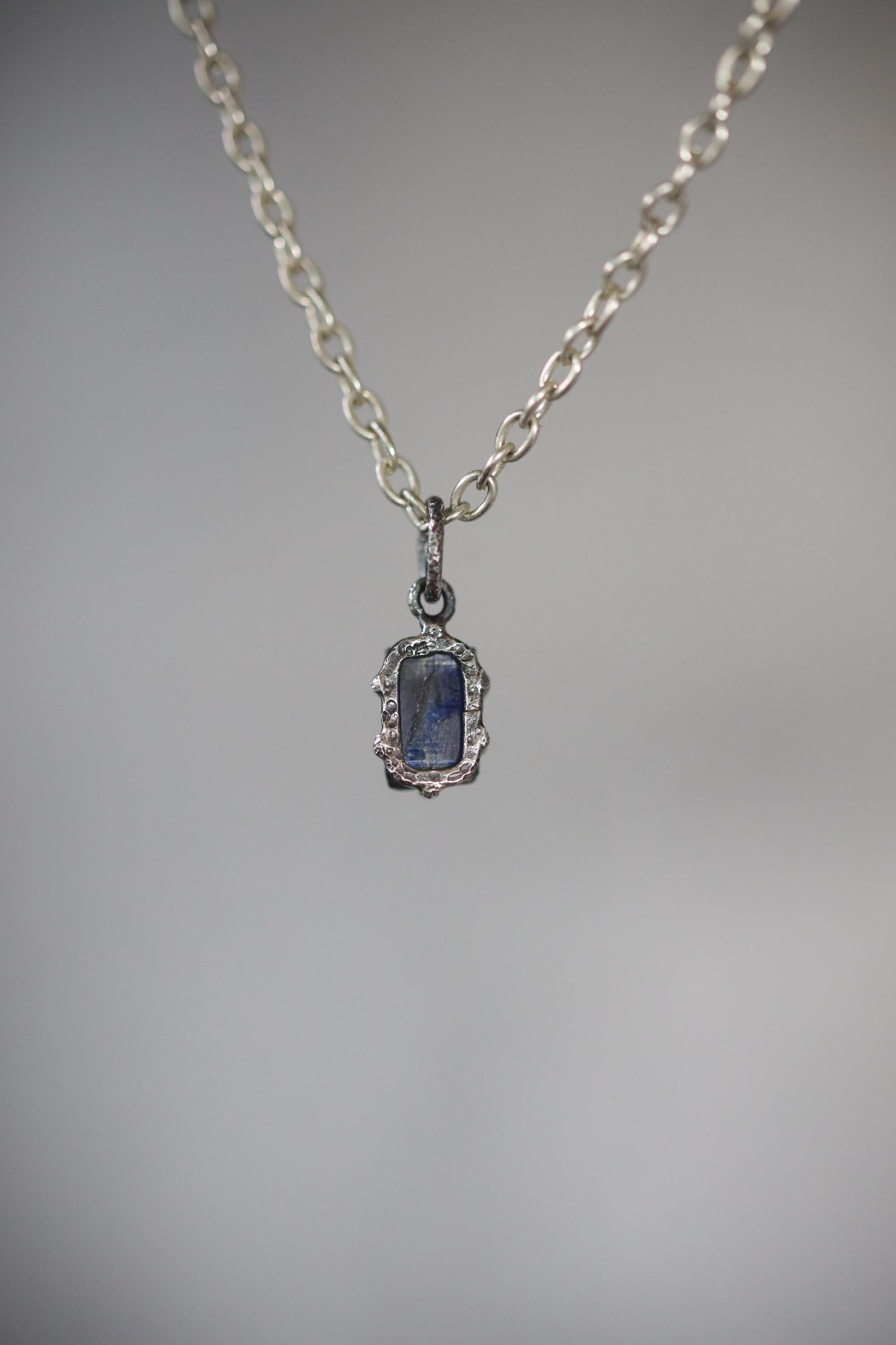 Ocean Kyanite Pendant, Hammered Sterling Silver, Boho Healing Crystal