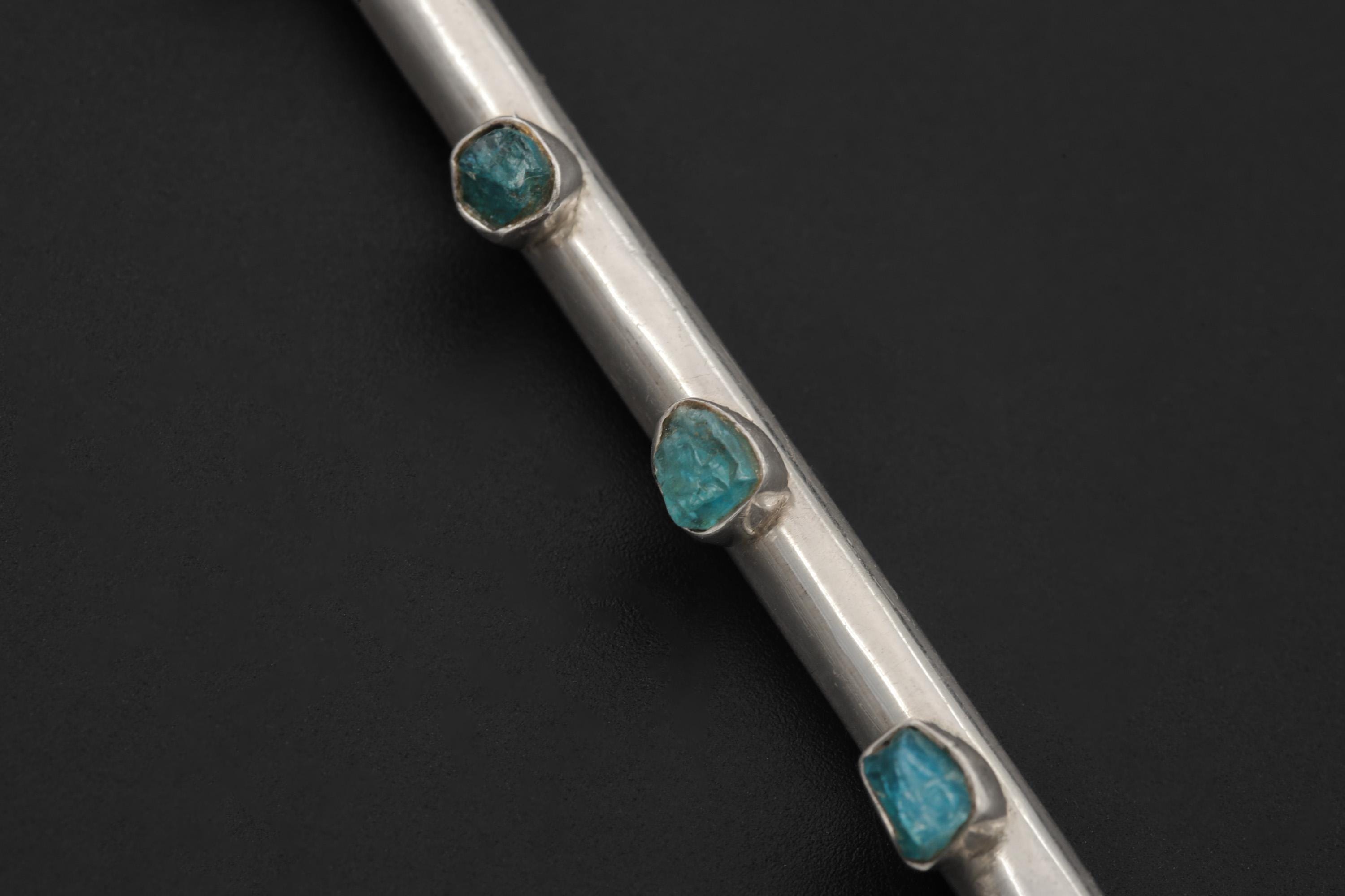 Sterling Silver Tiny Tube Straw with Quartz and Blue Apatite, Functional Straw High Shine Finish Artisan Silverwork Healing Crystal Tool