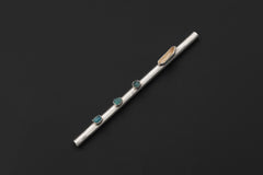 Sterling Silver Tiny Tube Straw with Quartz and Blue Apatite, Functional Straw High Shine Finish Artisan Silverwork Healing Crystal Tool