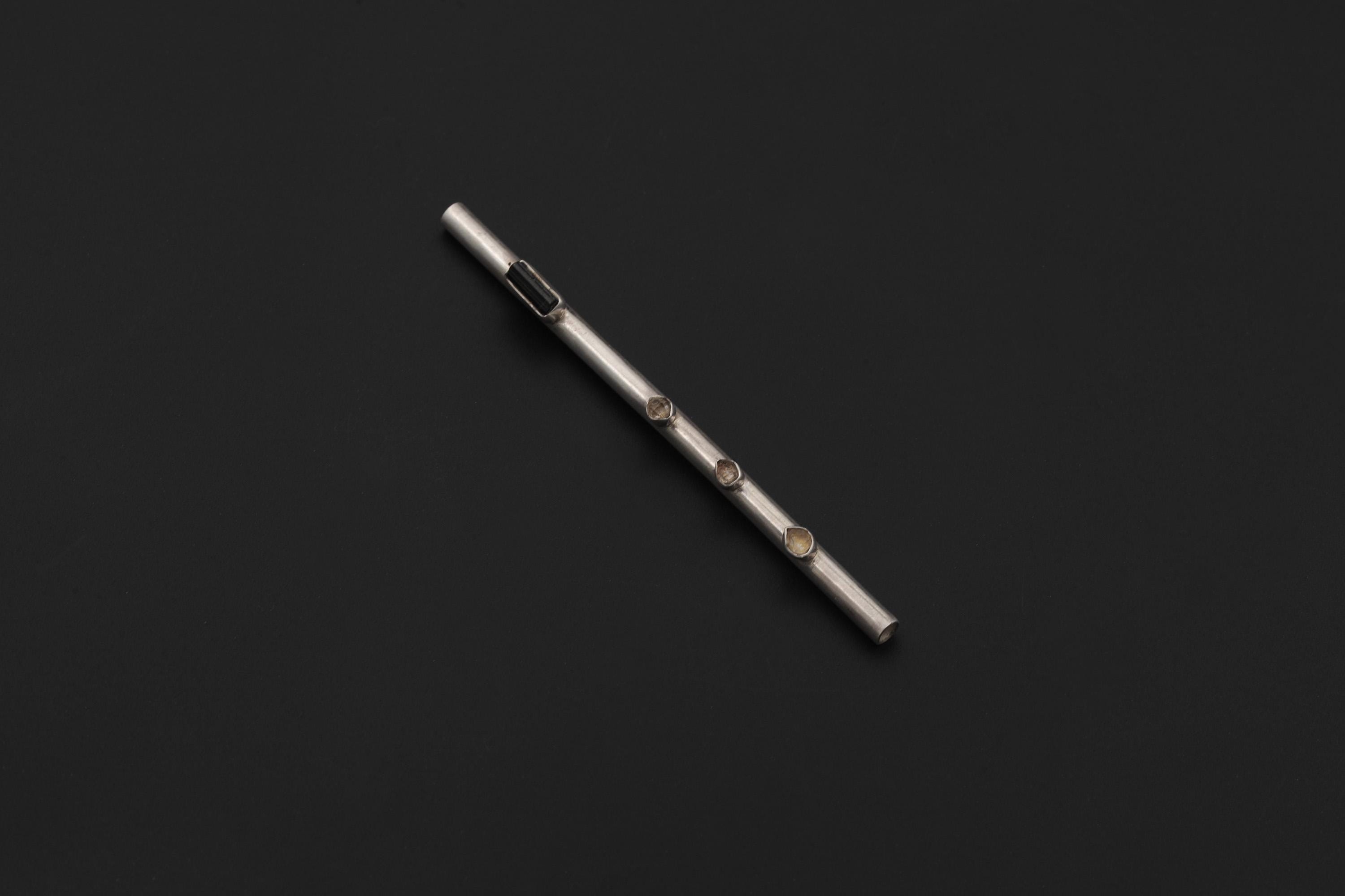 Black Tourmaline and Herkimer Diamond Sterling Silver Tiny Tube Straw, Functional Straw, High Shine Finish, Healing Crystal Silver Tool