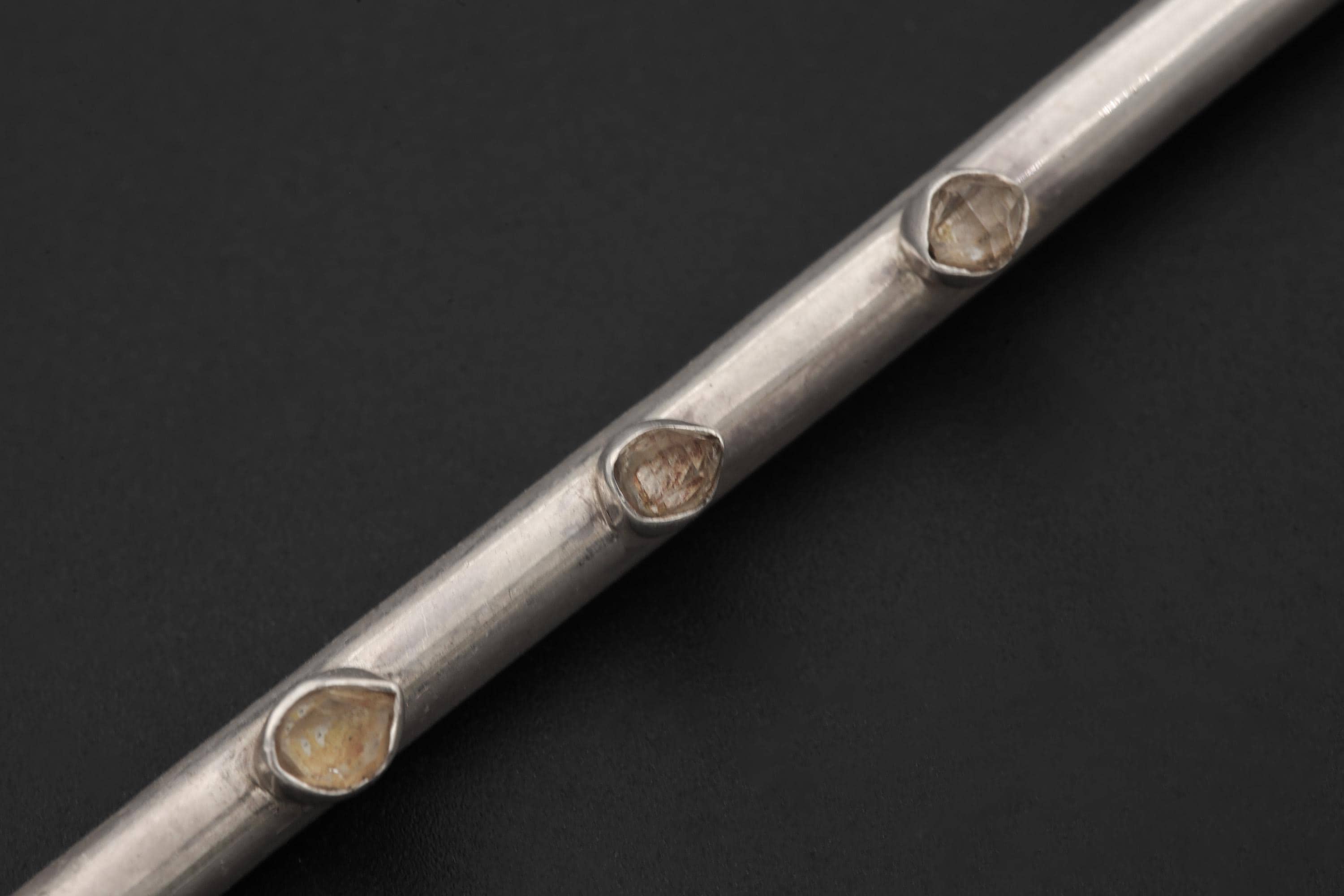 Black Tourmaline and Herkimer Diamond Sterling Silver Tiny Tube Straw, Functional Straw, High Shine Finish, Healing Crystal Silver Tool