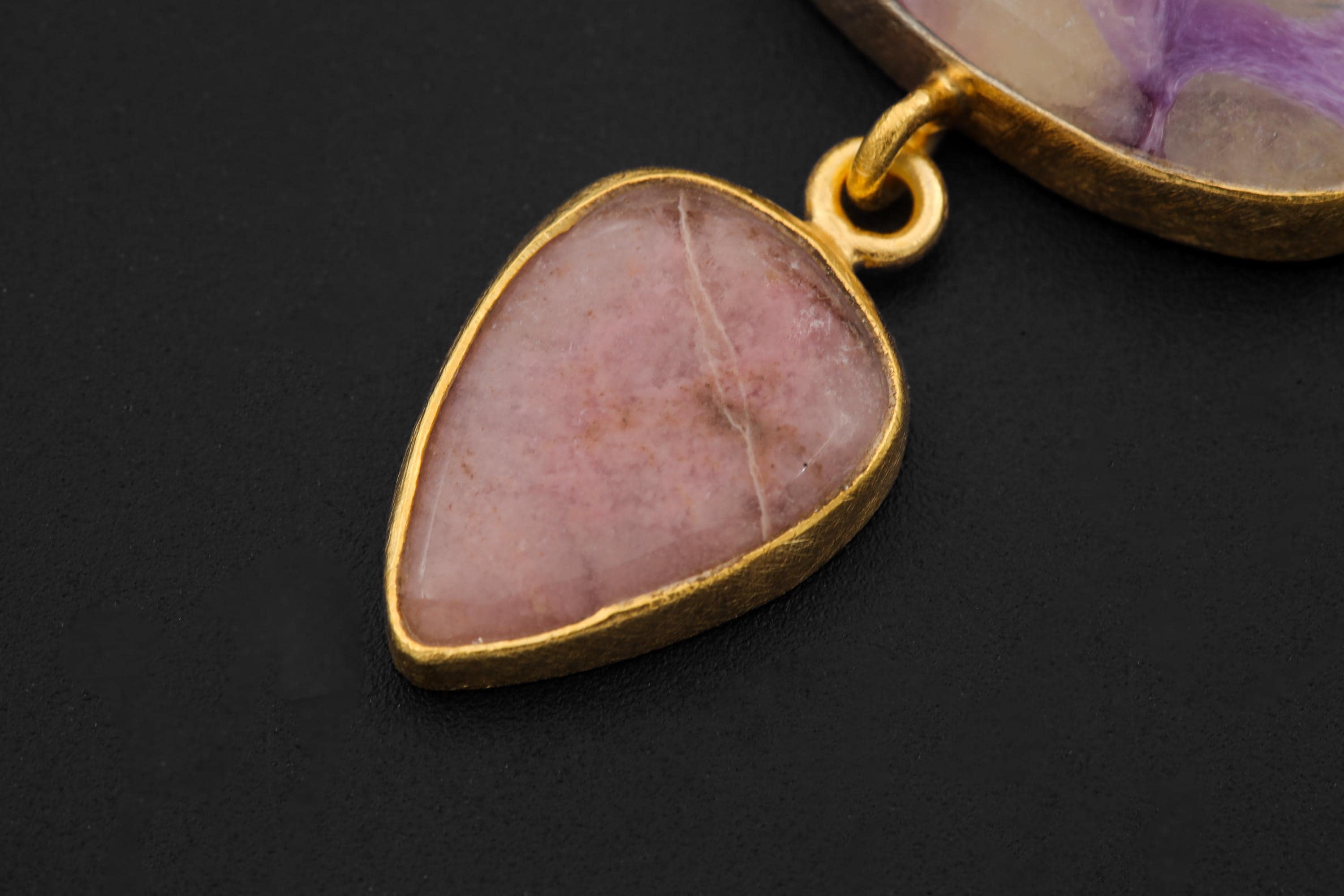 Sapphire Moonstone Charoite Rhodochrosite Pendant 18K Gold Plated 3 Micron, 925 Silver, Spiritual Jewelry, Heart & Crown Chakra Energy