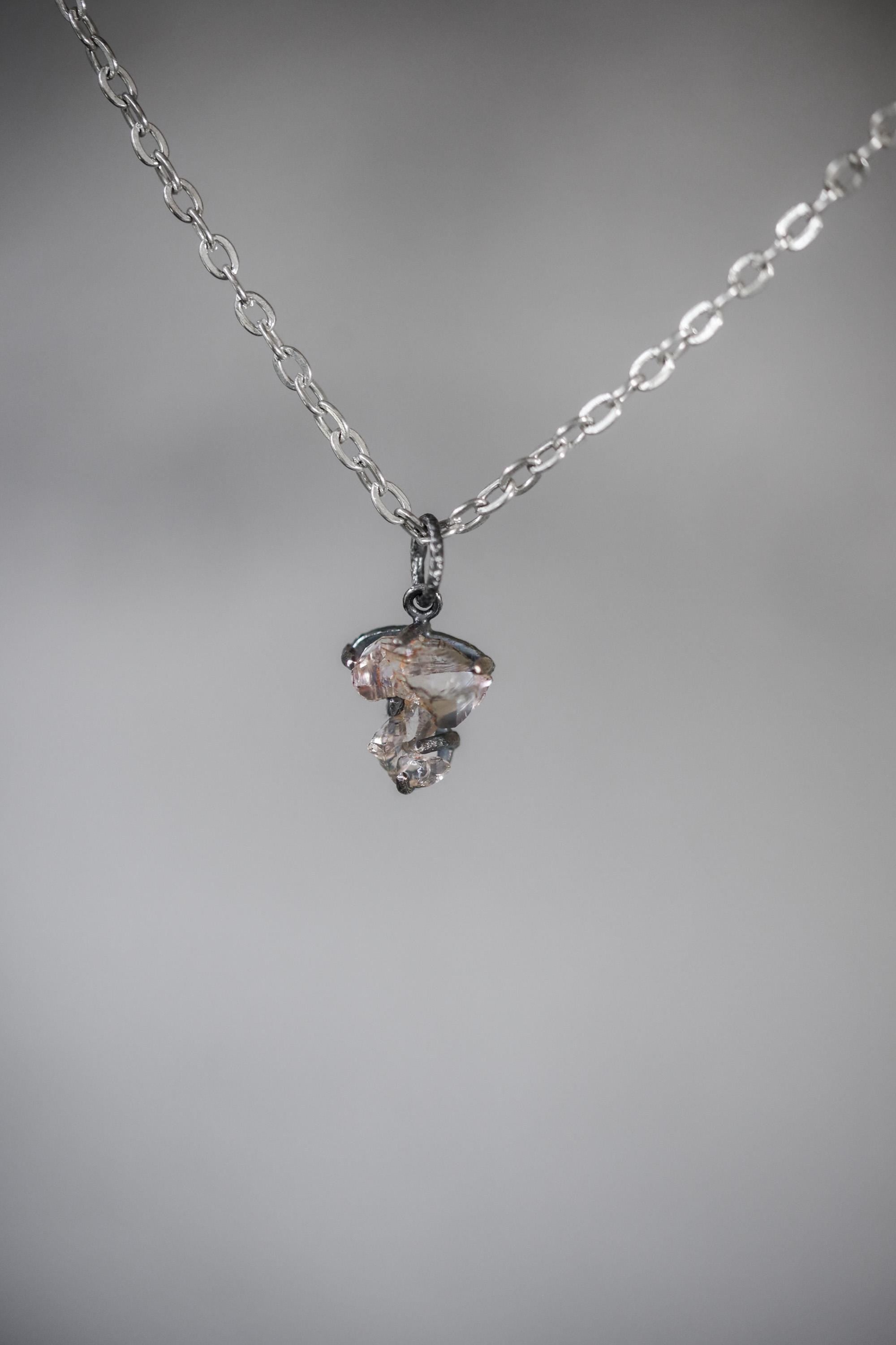 Twin Double Terminated Herkimer Diamond Pendant Sterling Silver, Raw Quartz Crystal Necklace, Crown Chakra Energy Zodiac Gemini Aries Gift