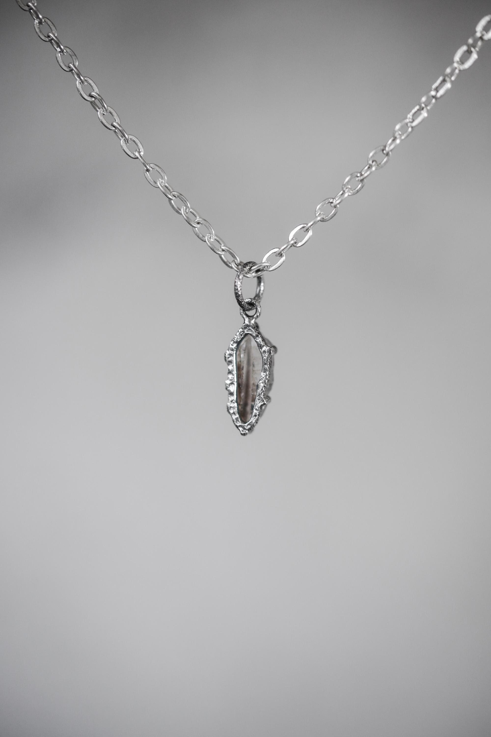 Tibetan Double Terminated Anhydro Carbon Inclusion Quartz Specimen Pendant, 925 Silver, Raw Crystal Third Eye & Crown Chakra Talisman Gift