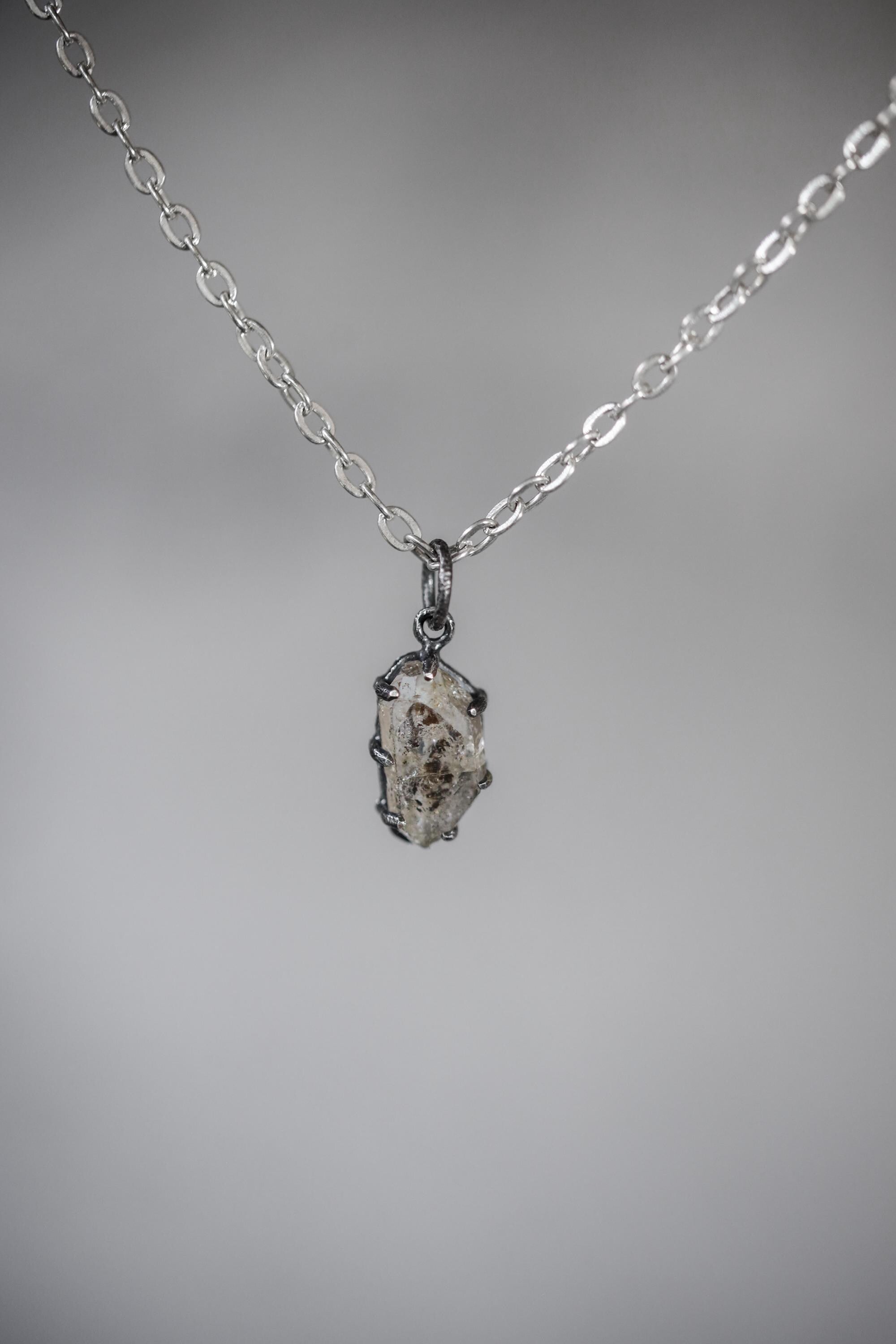 Faden Quartz Pendant, Petroleum Inclusions, Sterling Silver, Crown Chakra