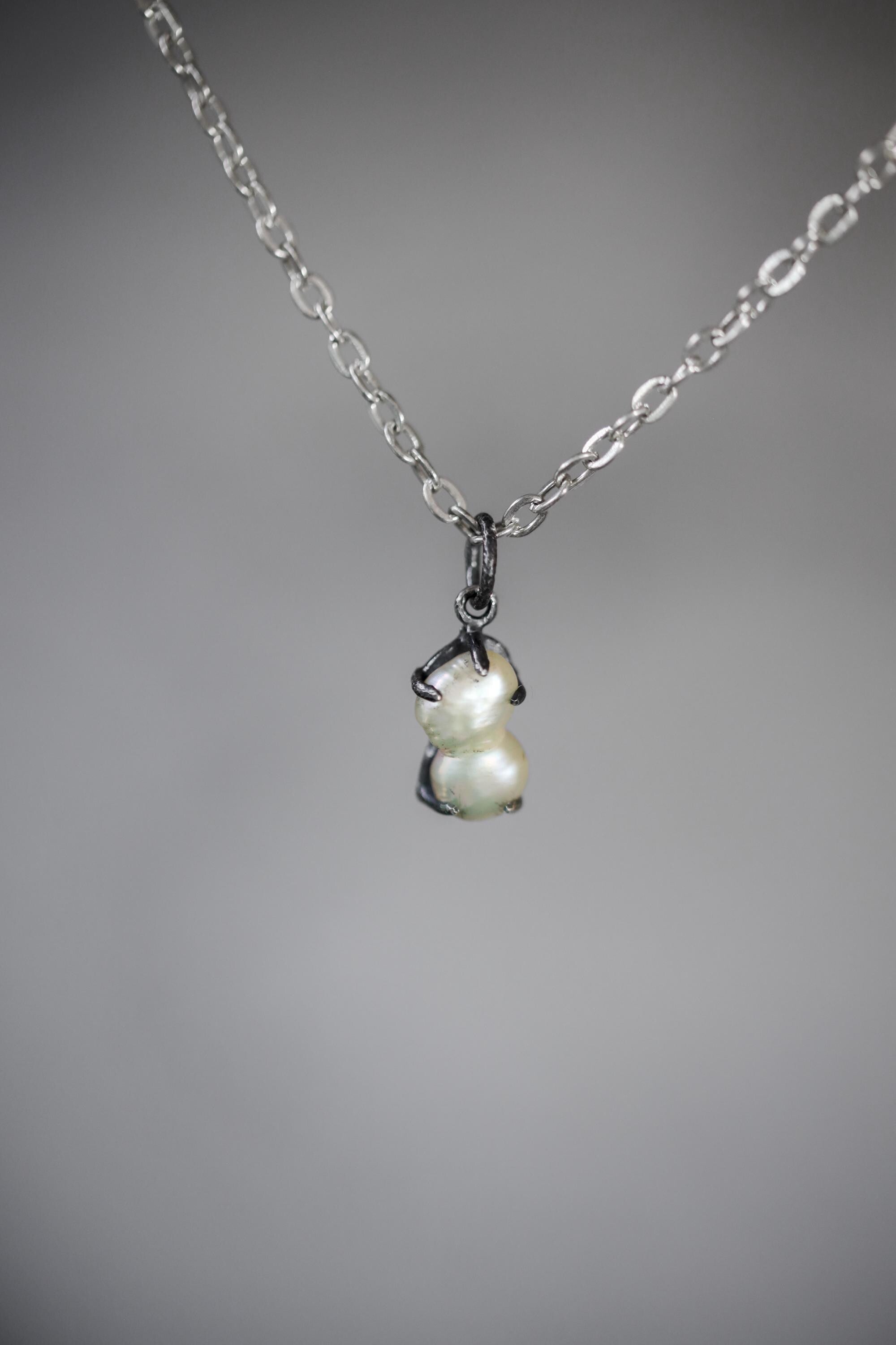 Twin Pearl Pendant, Baroque 925 Oxidized Silver, June Birthstone