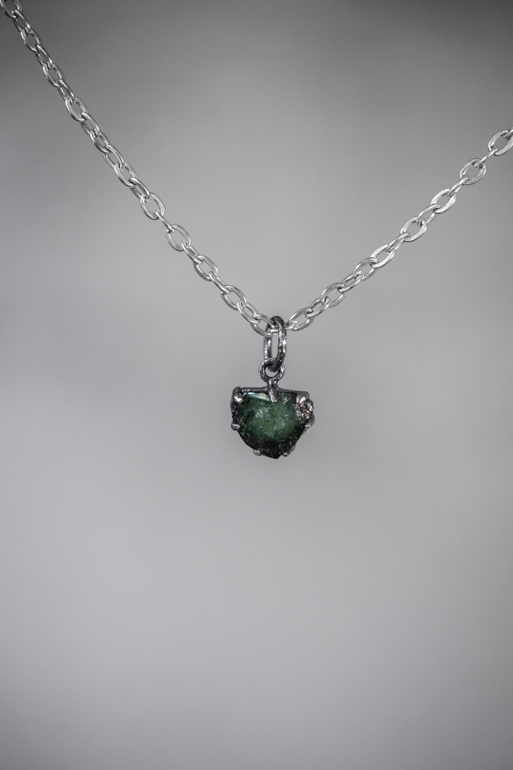 Polished Slice of Natural Green Tourmaline Wand with Darker rind Pendant, 925 Silver Claw Setting, Oxidized Finish, Hammered Textured