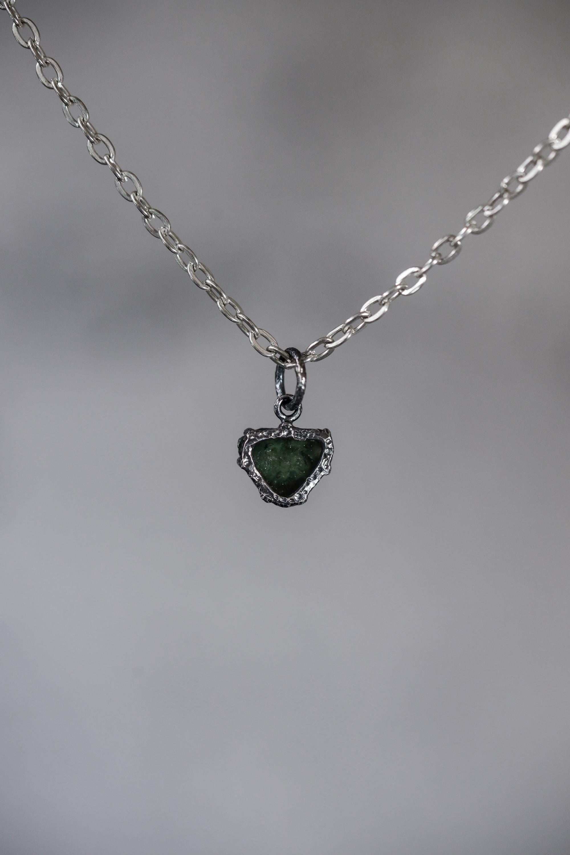 Polished Slice of Natural Green Tourmaline Wand with Darker rind Pendant, 925 Silver Claw Setting, Oxidized Finish, Hammered Textured