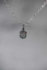 Australian Raw Gem Aquamarine wand Pendant, Sterling Silver Claw Setting, Oxidized Hammer Texture, Throat Chakra Healing Jewelry Gift