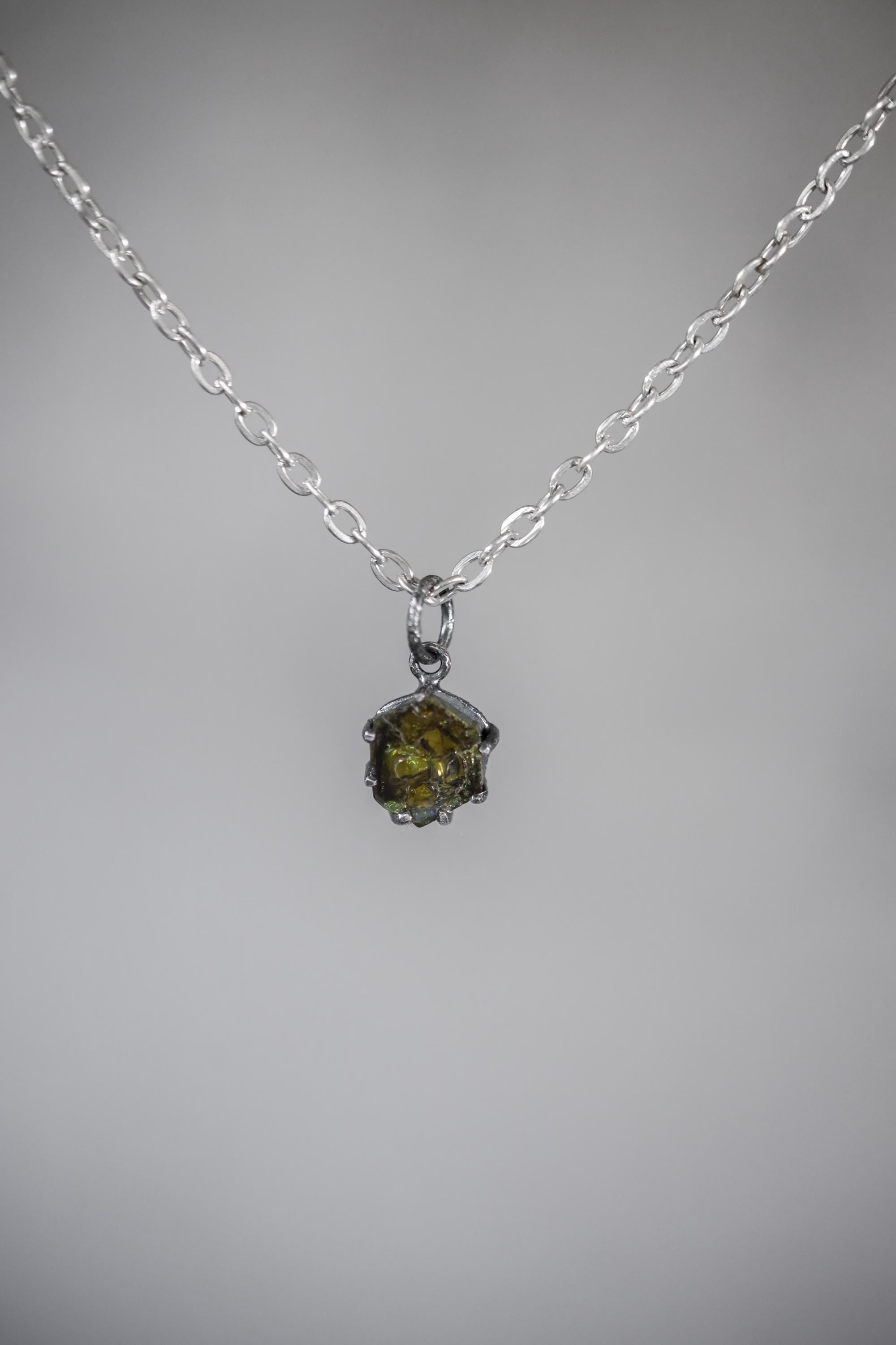 Green Tourmaline Pendant, 925 Sterling Silver, Polished 6-Sided Wand, Dark Rind Specimen, Heart Chakra, Healing Crystal Jewelry Raw Energy