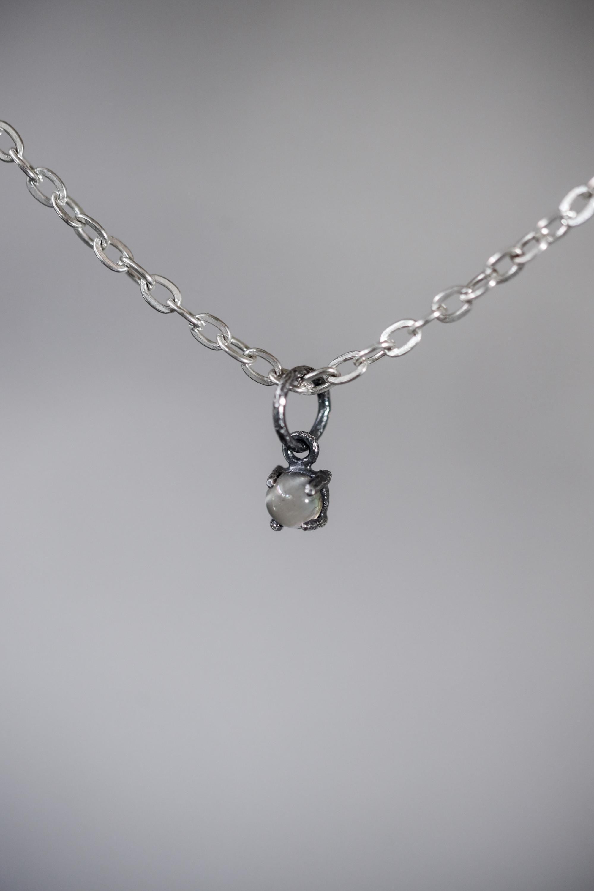 Oxidized Sterling Silver Cats Eye Moonstone Pendant, Hammered Texture