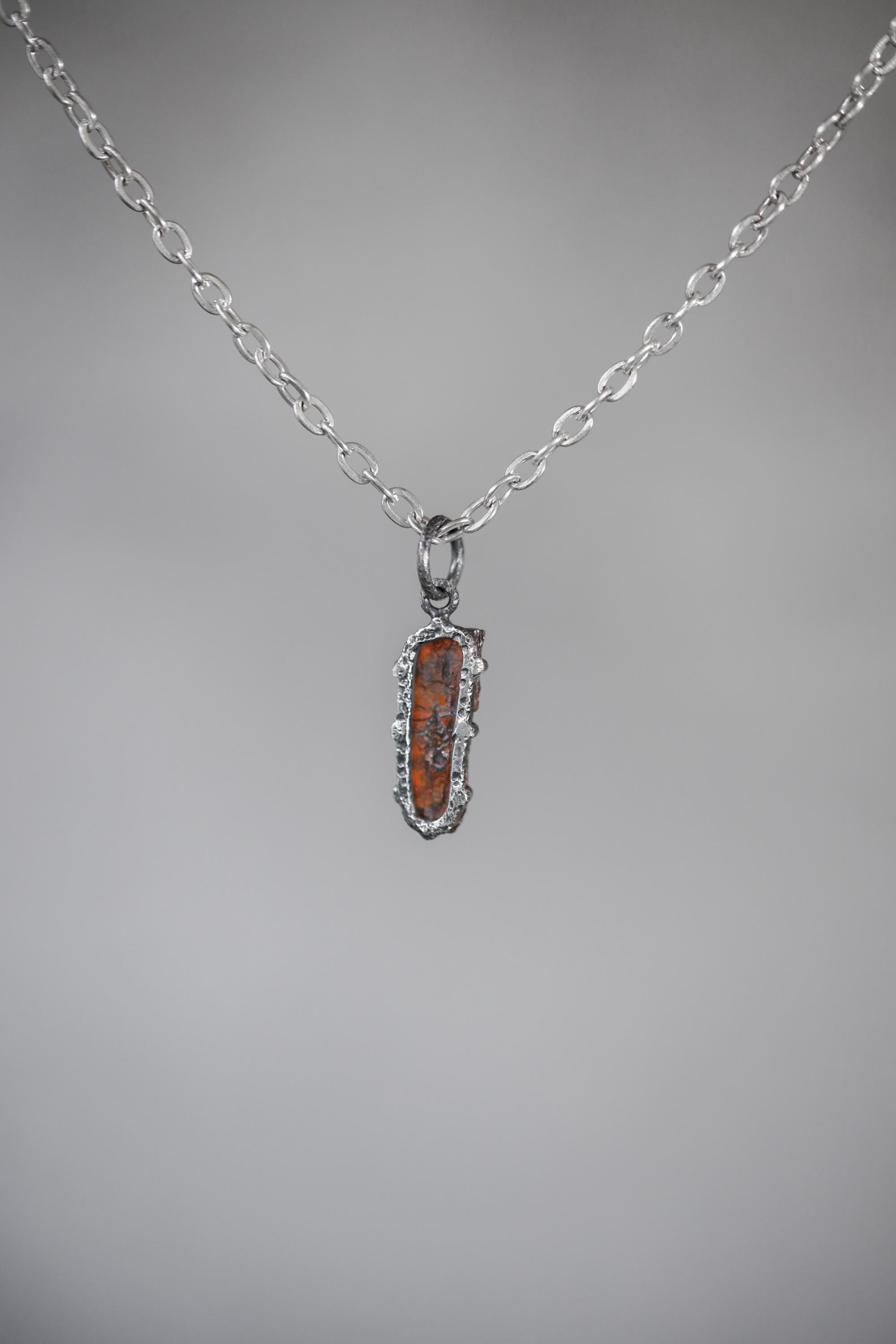 Tabular Gem Orange Kyanite Specimen Pendant, 925 Silver, Root Chakra Healing Stone, Boho Statement Pendant, Oxidized Hammer Finish