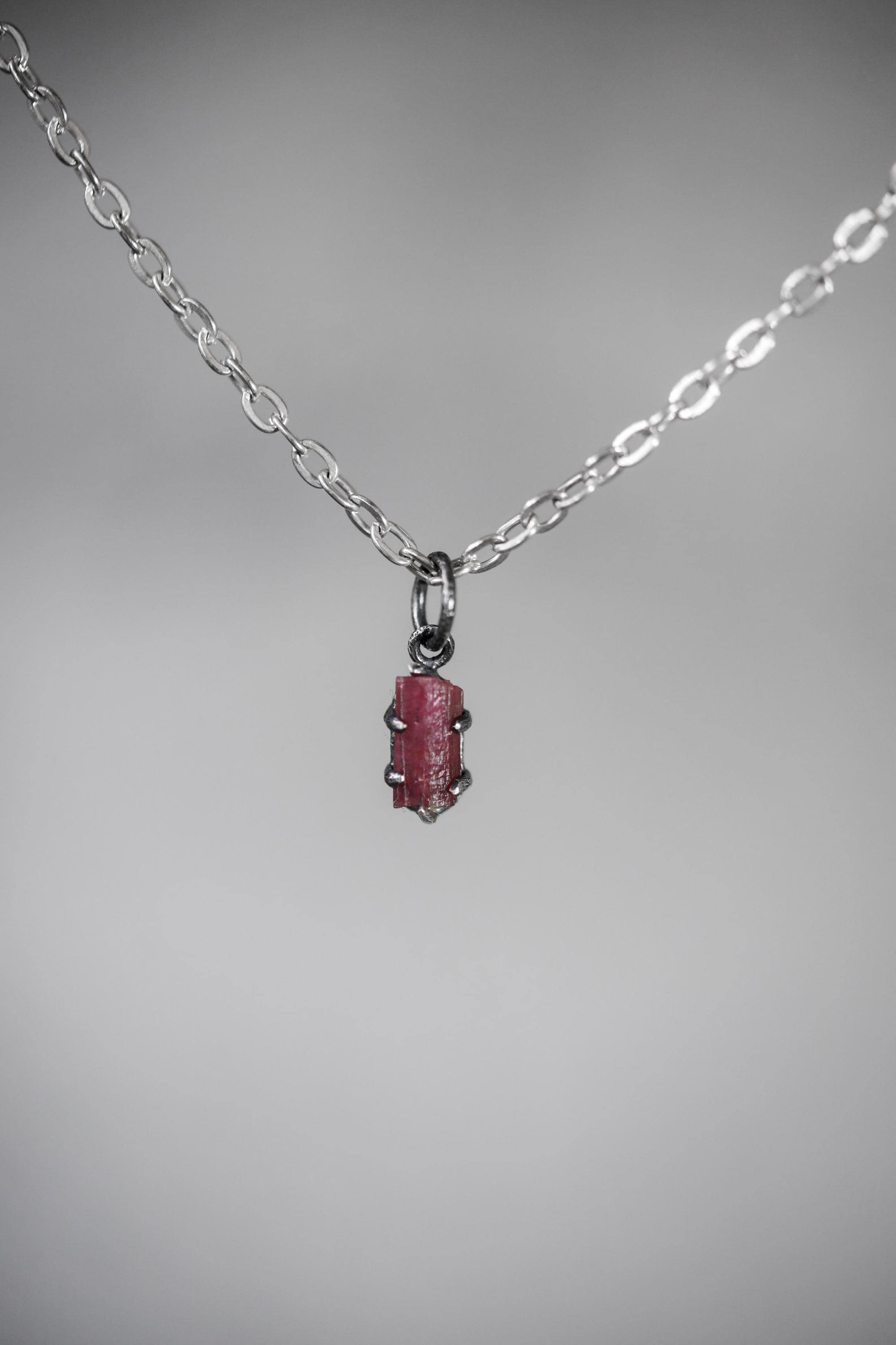 Natural Gem Pink Tourmaline Rubellite Wand Pendant, 925 Silver Claw Setting, Oxidized Finish, Root & Heart Chakra Healing Jewelry Gift