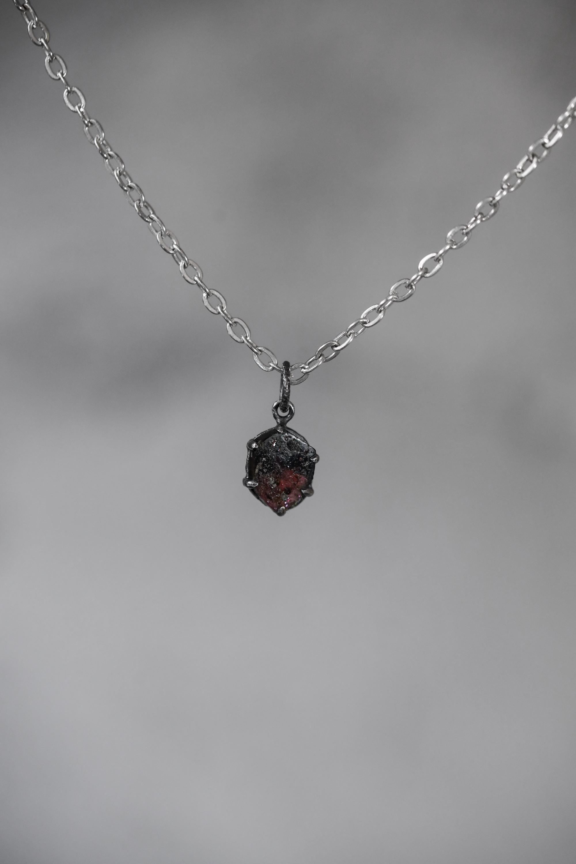 Hexagonal Polished Slice of Natural Pink Tourmaline wand specimen Pendant 925 Sterling Silver Oxidized Claw Setting Unique Gift