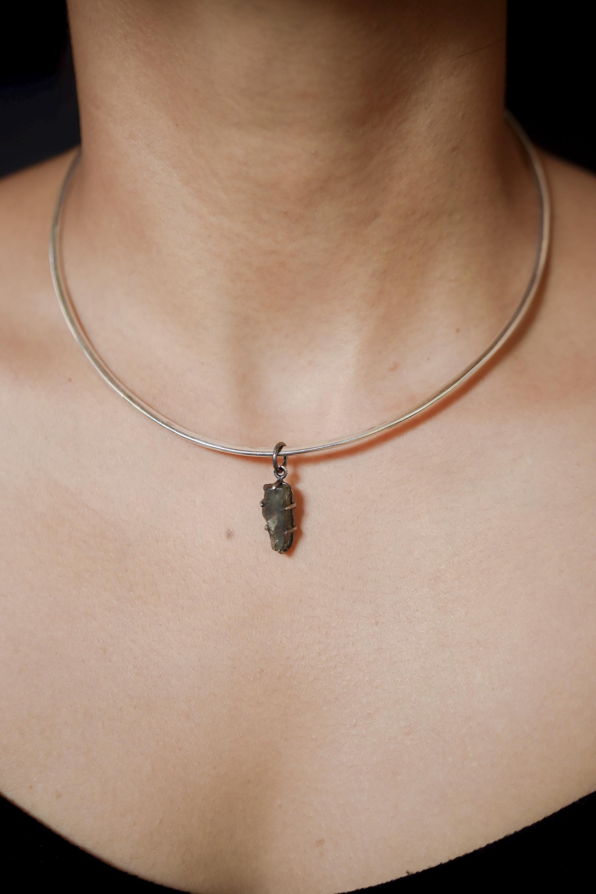 Raw Blue Tourmaline Pendant Sterling Silver Claw Setting Hammered Oxidized Frame High Grade Crystal Talisman Throat Chakra Jewelry