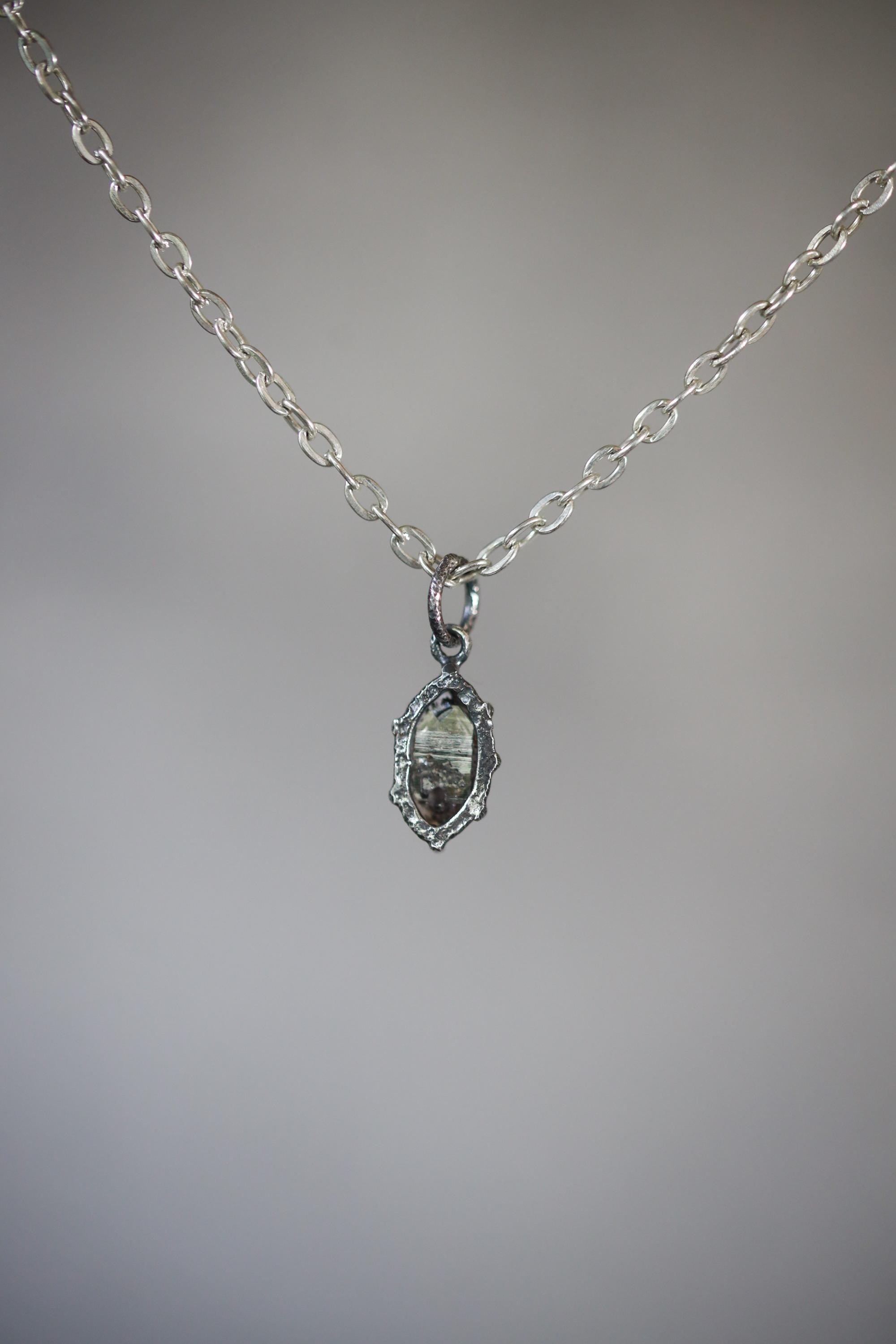 Tibetan Petroleum Inclusion Quartz Pendant High Grade Tabular Crystal Oxidised Silver Claw Setting Crown Chakra Jewelry