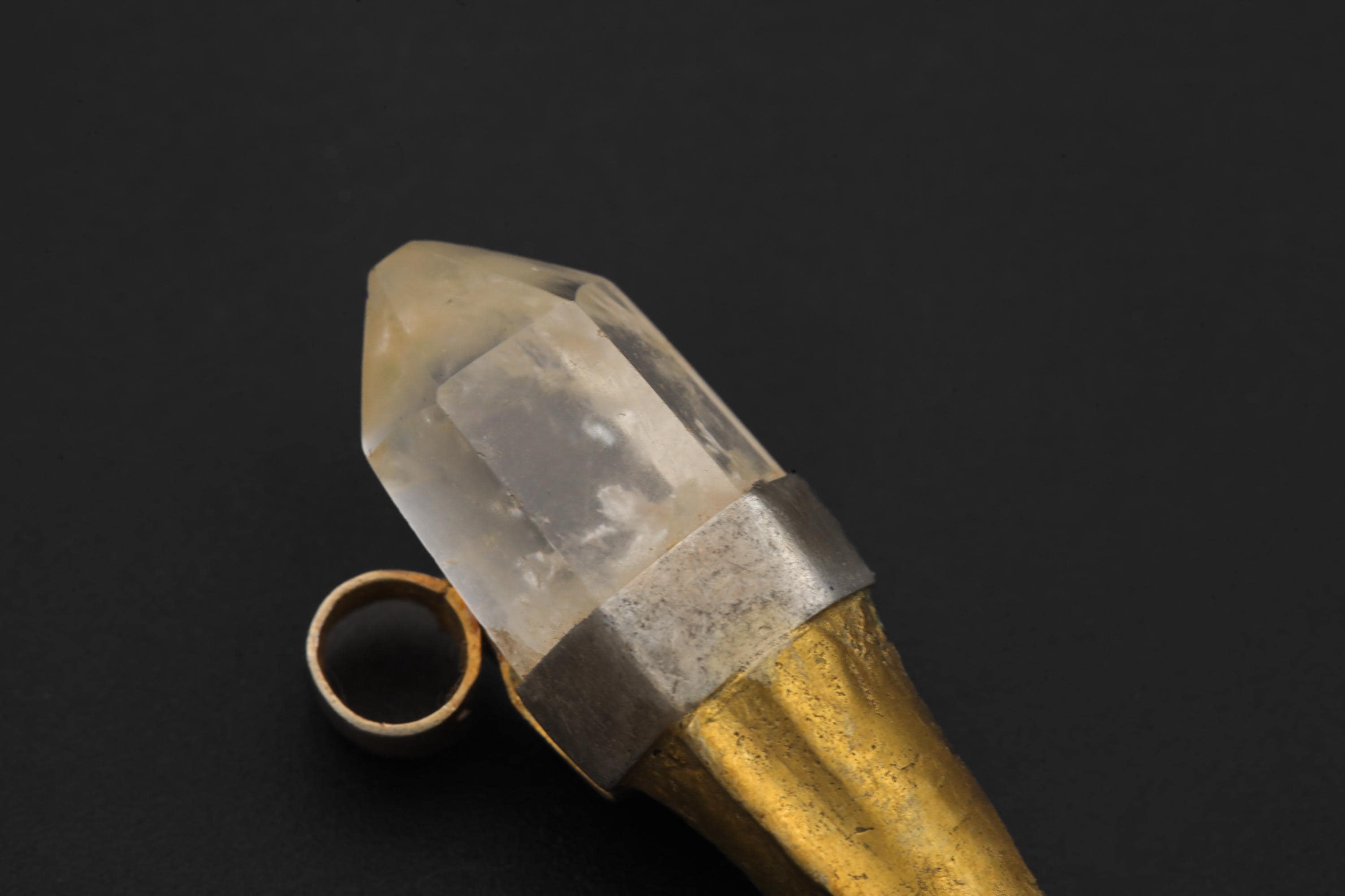 Clear Quartz Torch Pendant, Natural Brass Talisman, Raw Crystal Point, Light Guidance Amulet, Clarity & Protection Jewelry, Unique Gift