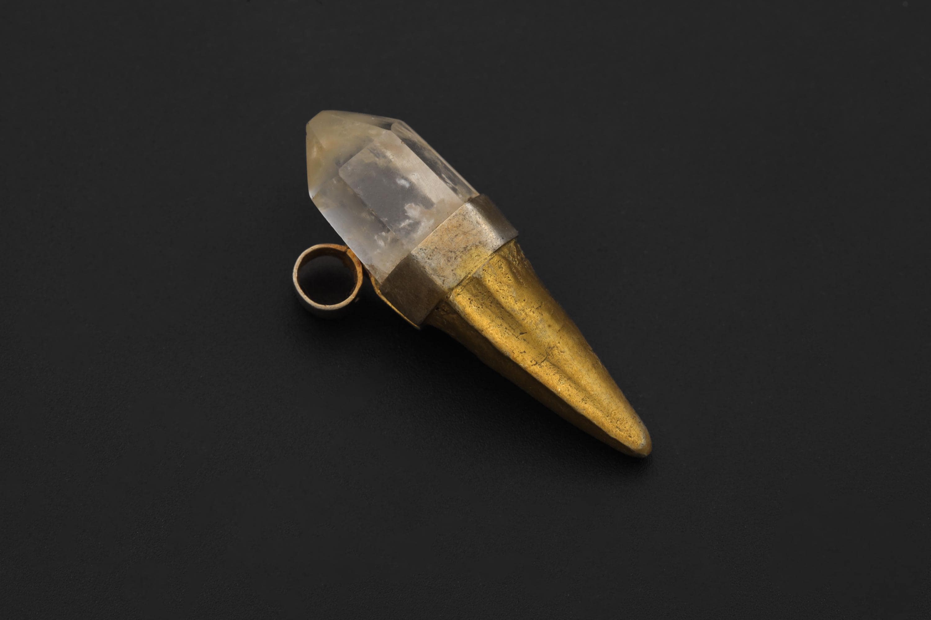 Clear Quartz Torch Pendant, Natural Brass Talisman, Raw Crystal Point, Light Guidance Amulet, Clarity & Protection Jewelry, Unique Gift