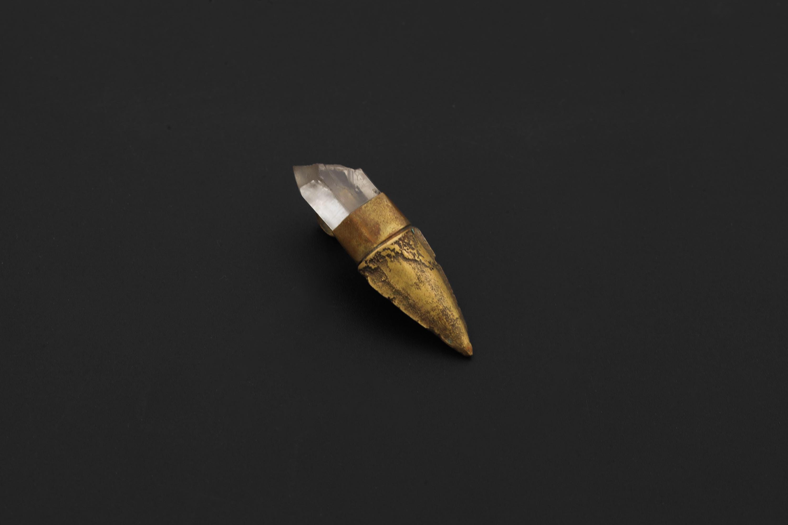Clear Quartz Torch Pendant, Natural Brass Talisman, Raw Crystal Point, Light Guidance Amulet, Clarity & Protection Jewelry, Unique Gift