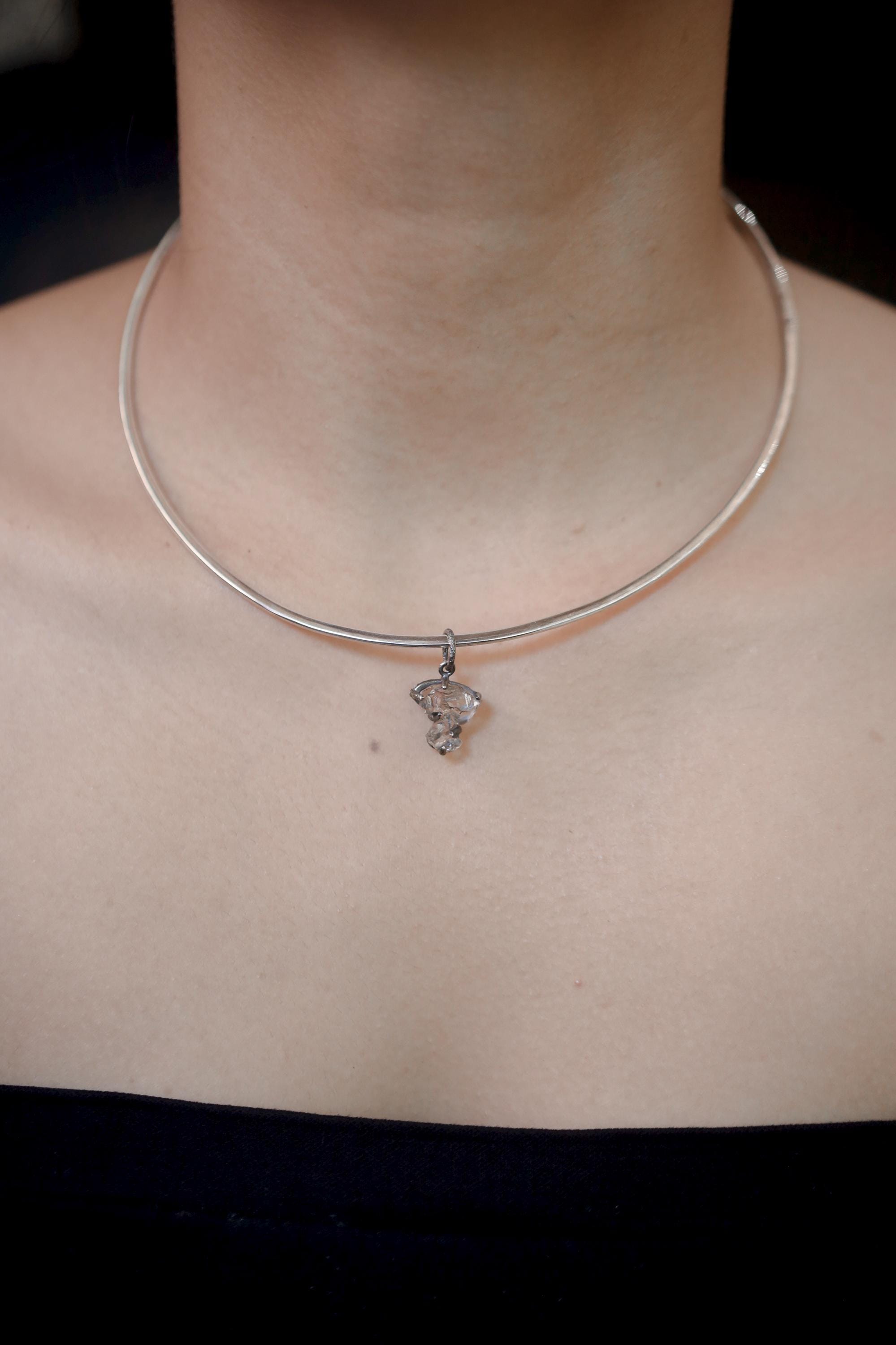 Twin Double Terminated Herkimer Diamond Pendant Sterling Silver, Raw Quartz Crystal Necklace, Crown Chakra Energy Zodiac Gemini Aries Gift