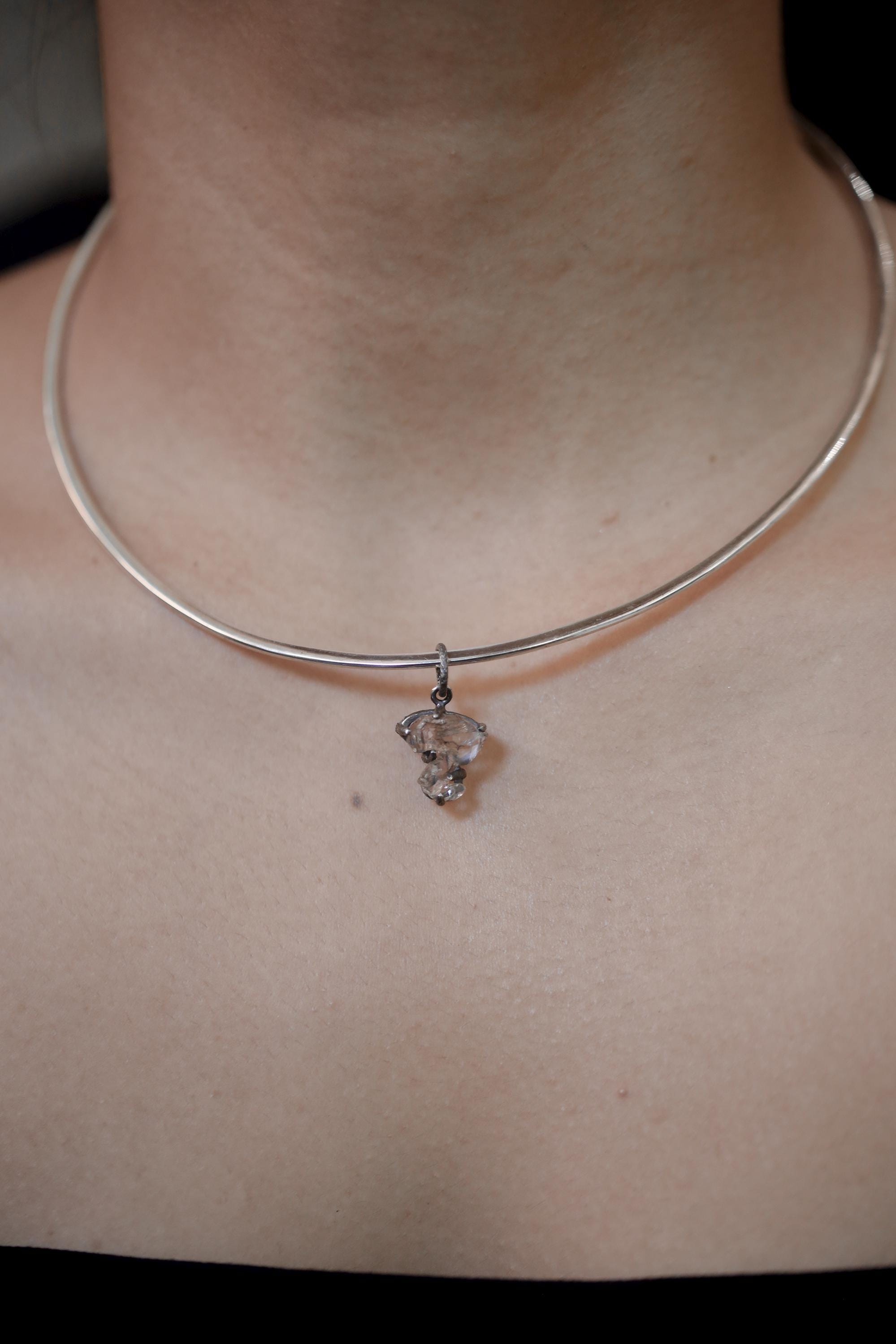 Herkimer Diamond Pendant, Twin Crystal, Sterling Silver Necklace