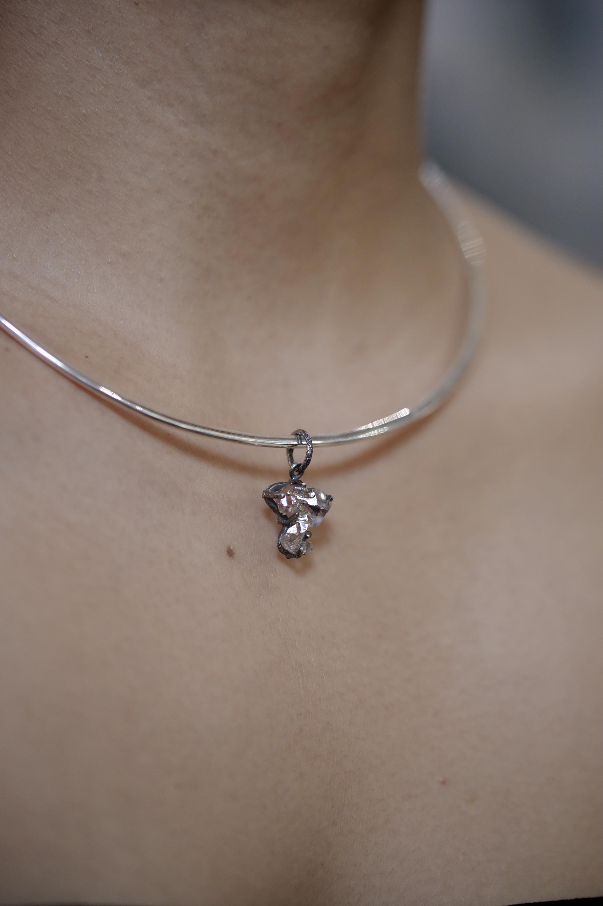 Twin Double Terminated Herkimer Diamond Pendant Sterling Silver, Raw Quartz Crystal Necklace, Crown Chakra Energy Zodiac Gemini Aries Gift