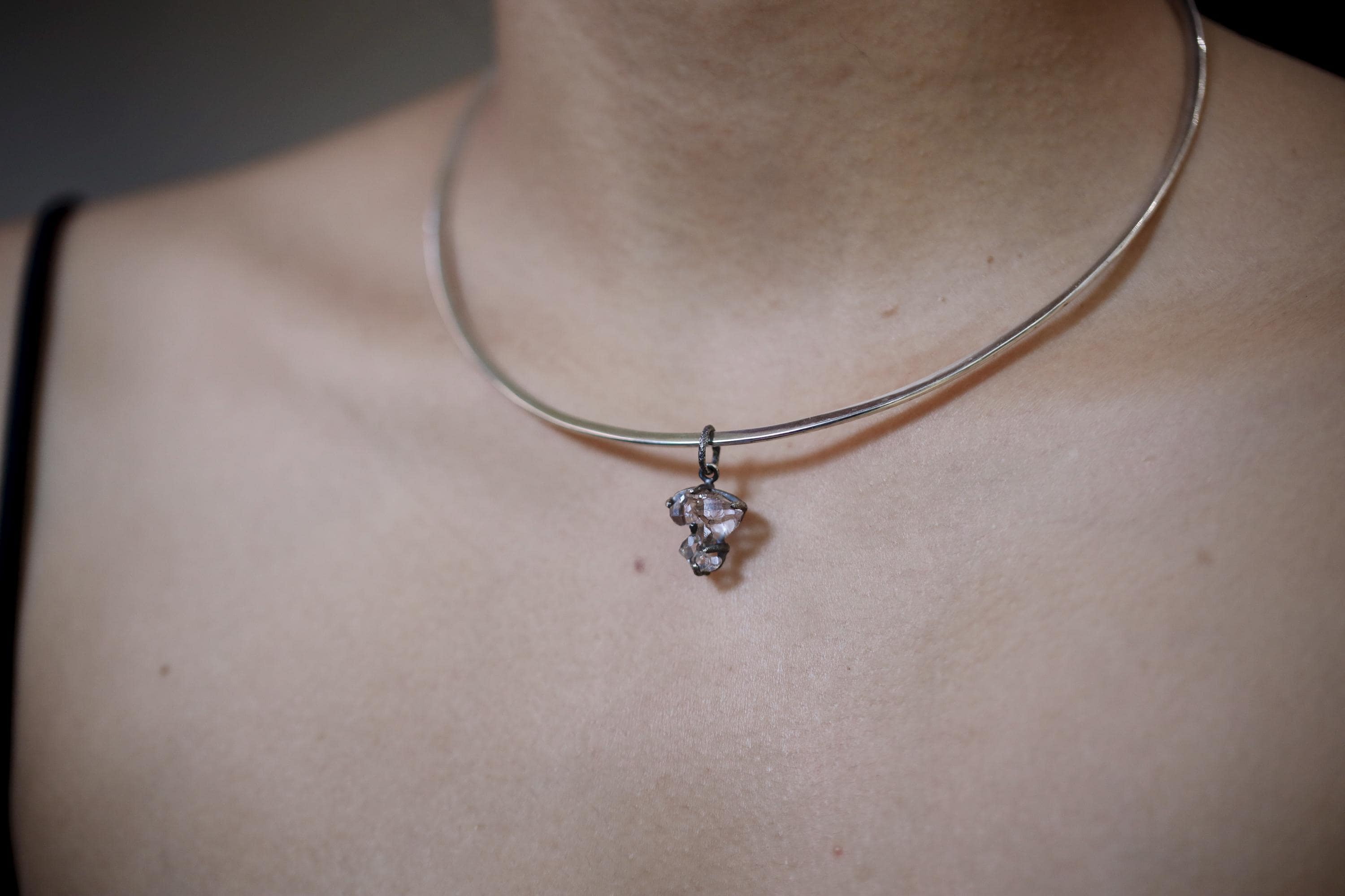 Twin Double Terminated Herkimer Diamond Pendant Sterling Silver, Raw Quartz Crystal Necklace, Crown Chakra Energy Zodiac Gemini Aries Gift