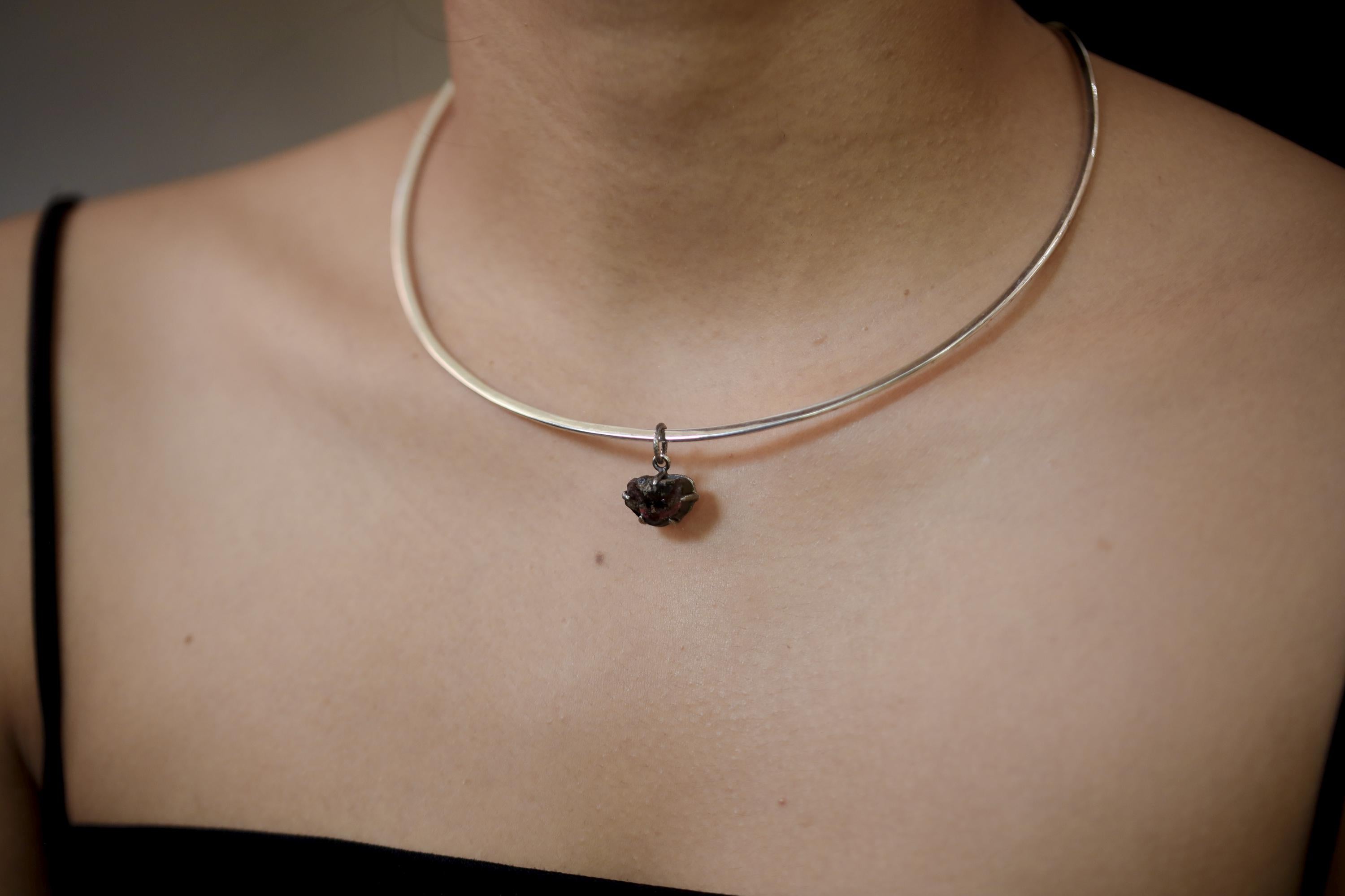 Polished slice of Natural Gem Pink Tourmaline (Rubellite) Wand Pendant, 925 Sterling Silver, Oxidized Hammer Texture, Crystal Jewelry Gift