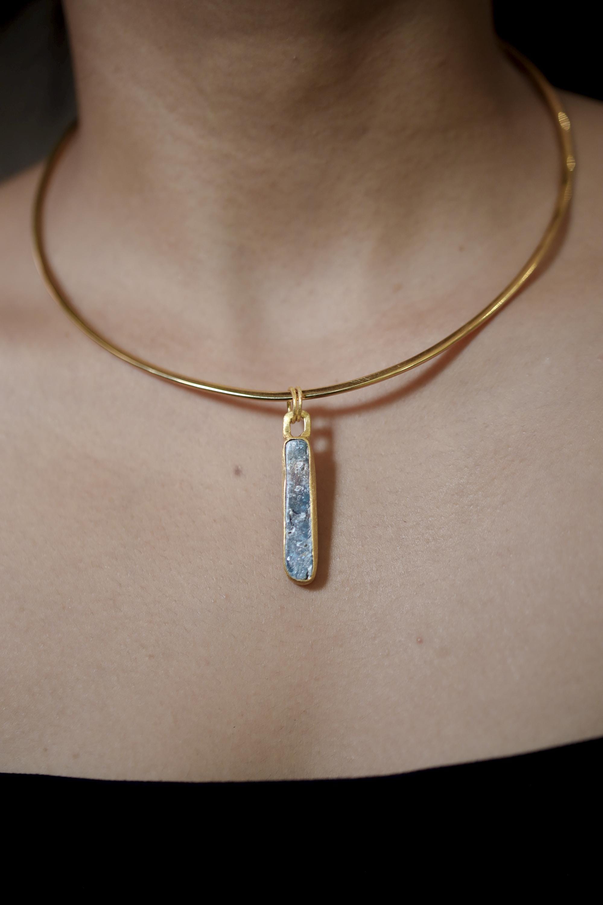 Australian Ocean Kyanite Pendant, 925 Silver, 18K Gold Plated, Raw Long Bar Necklace, Sand Textured Finish, Pisces Healing Jewelry
