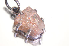 Raw Sunstone Pendant, Hammered Sterling Silver Claw Setting, Healing Jewelry