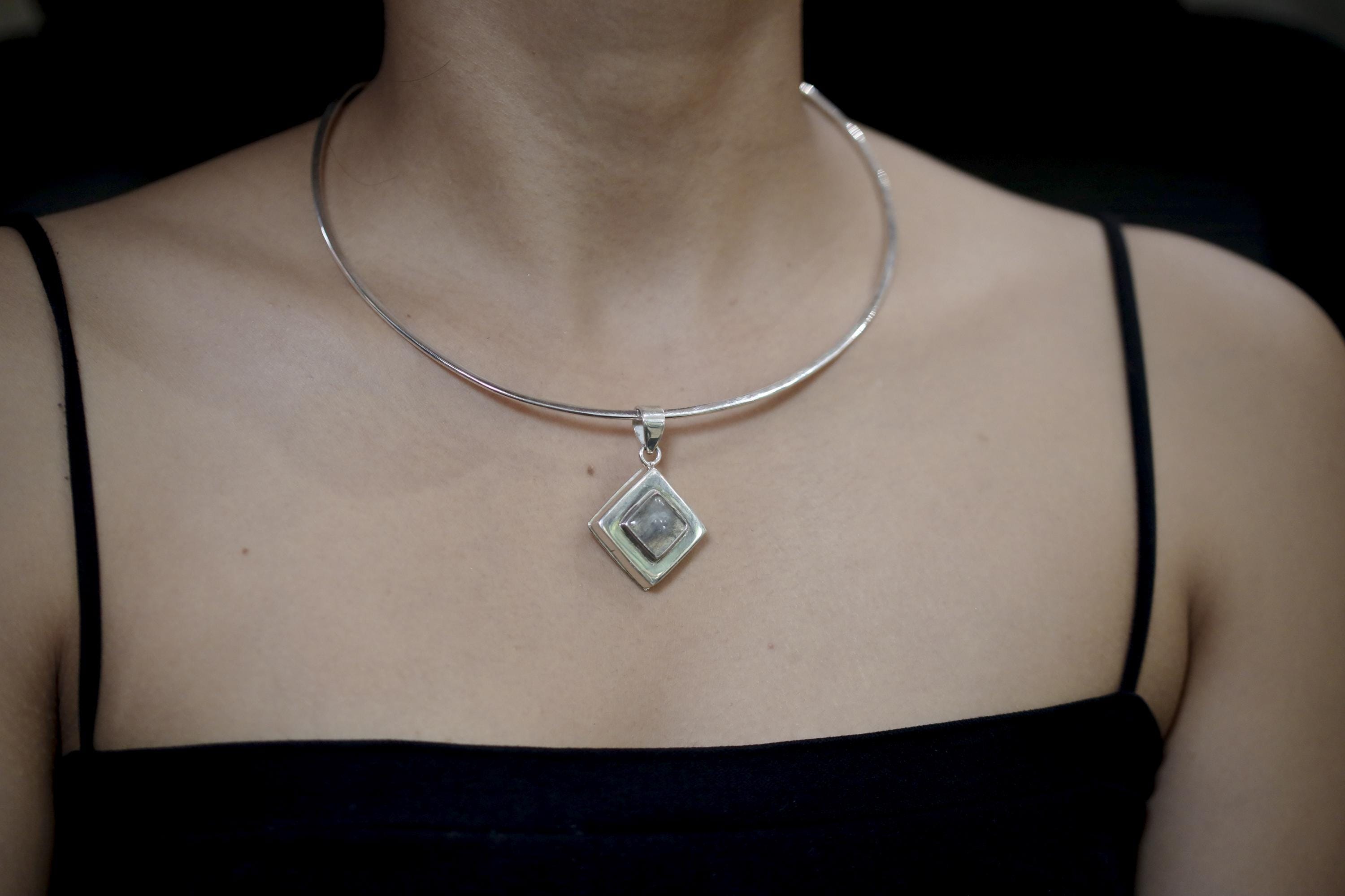 Labradorite Silver Locket 925 Diamond Pendant Secret Keeper Necklace Transformation Stone Jewelry Gift