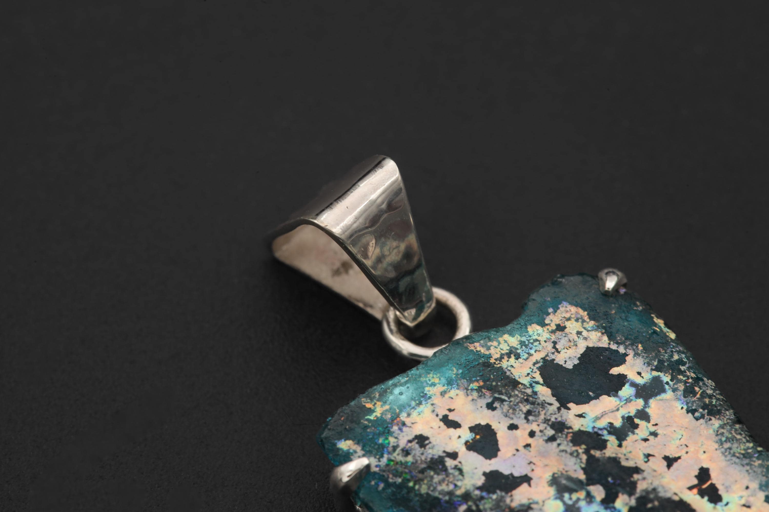 Afghani Opalized Glass Pendant Sterling Silver Raw Iridescent Ancient Relic Necklace Claw Set Jewelry Gift